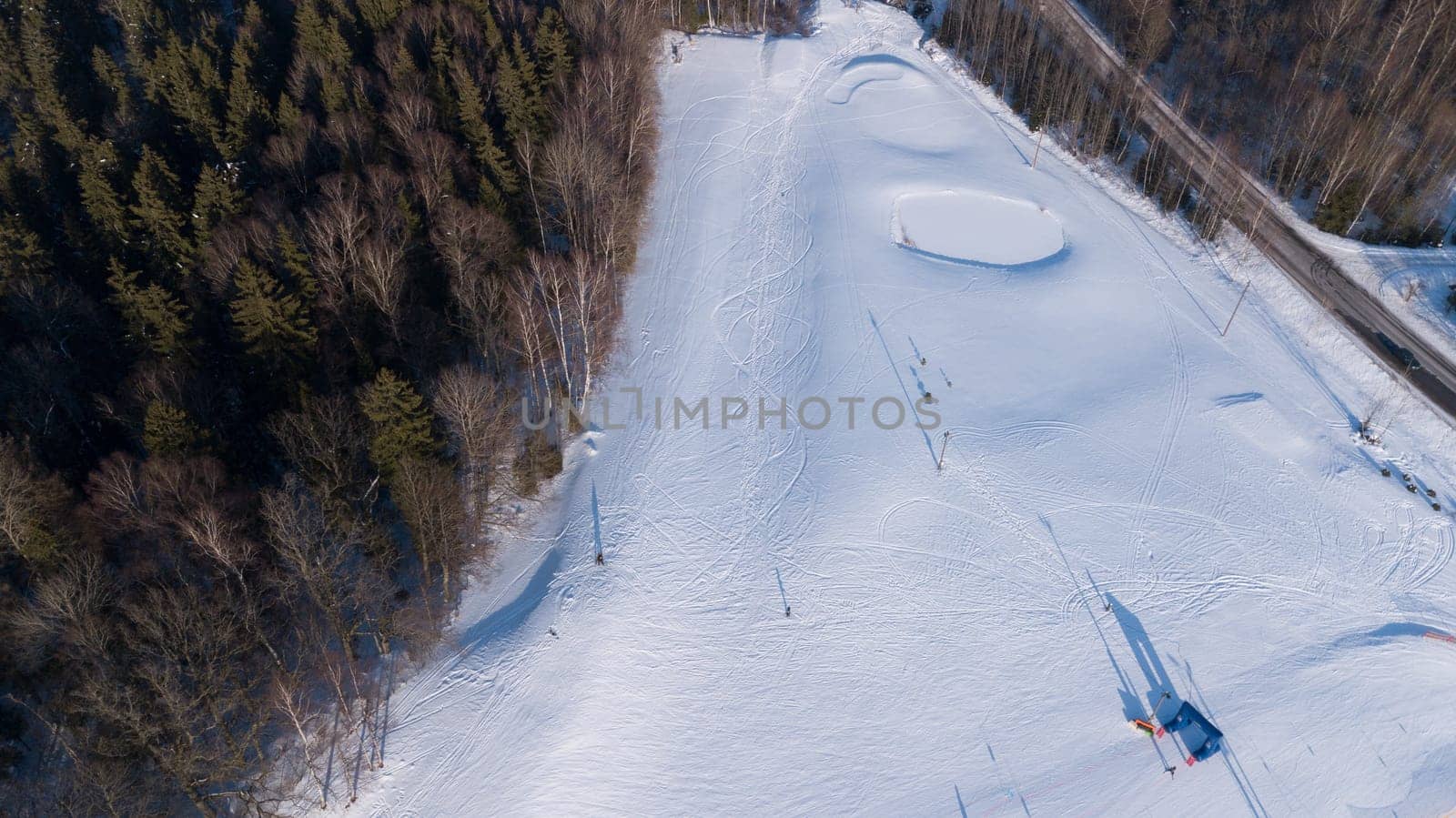 Winter field Krimulda Latvia aerial drone top view