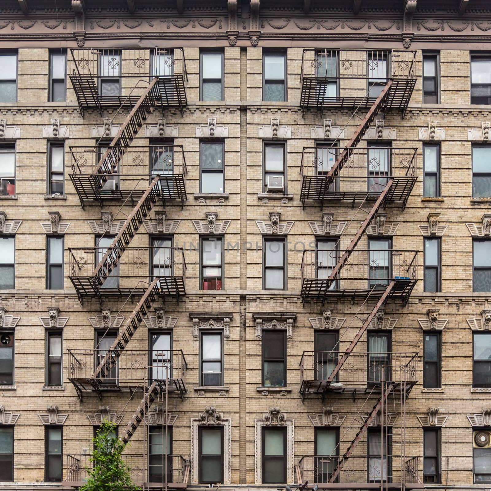 A fire escape of an apartment building in New York city.