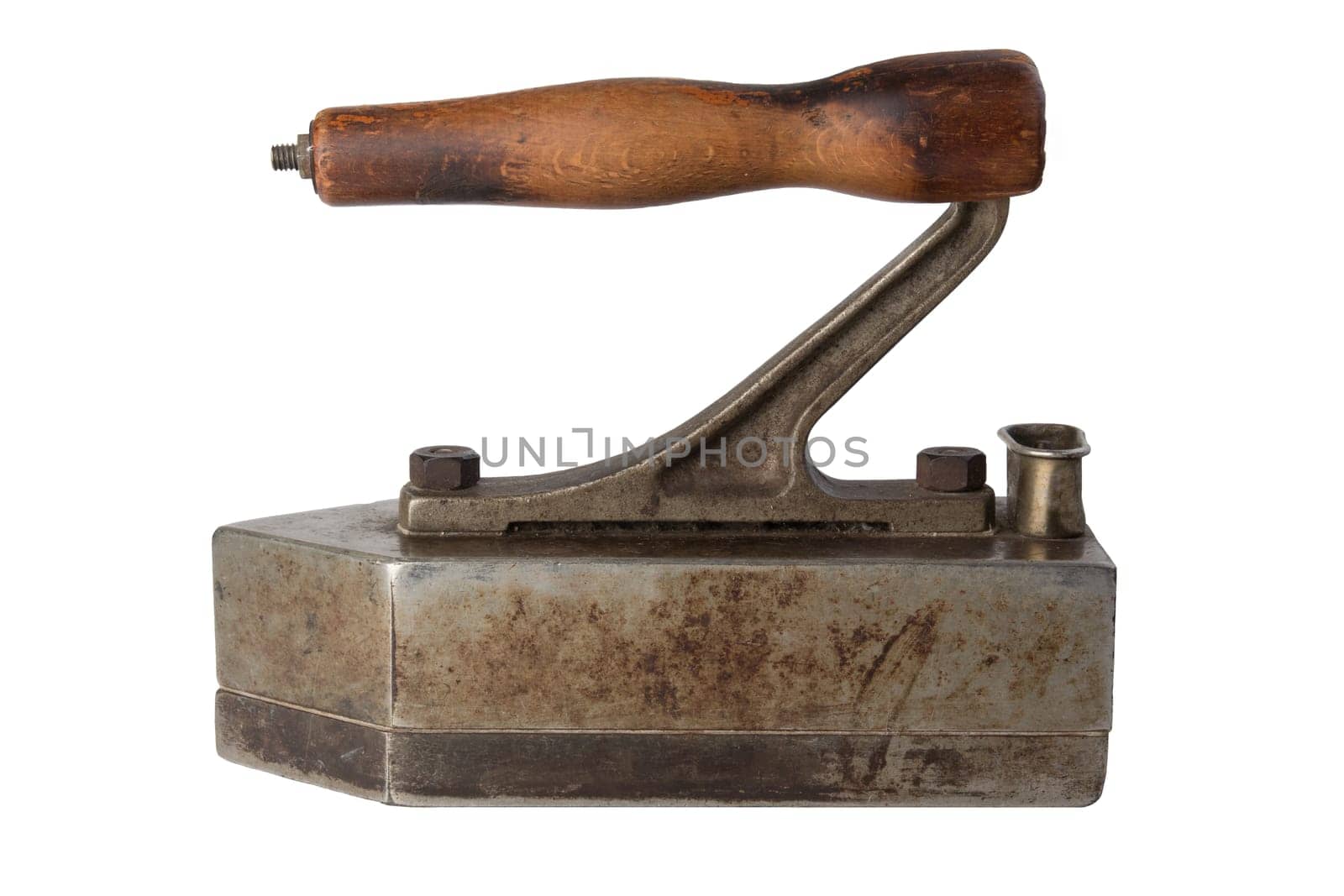 Professional old large tailor iron isolated on white backround. Tailoring accessories.