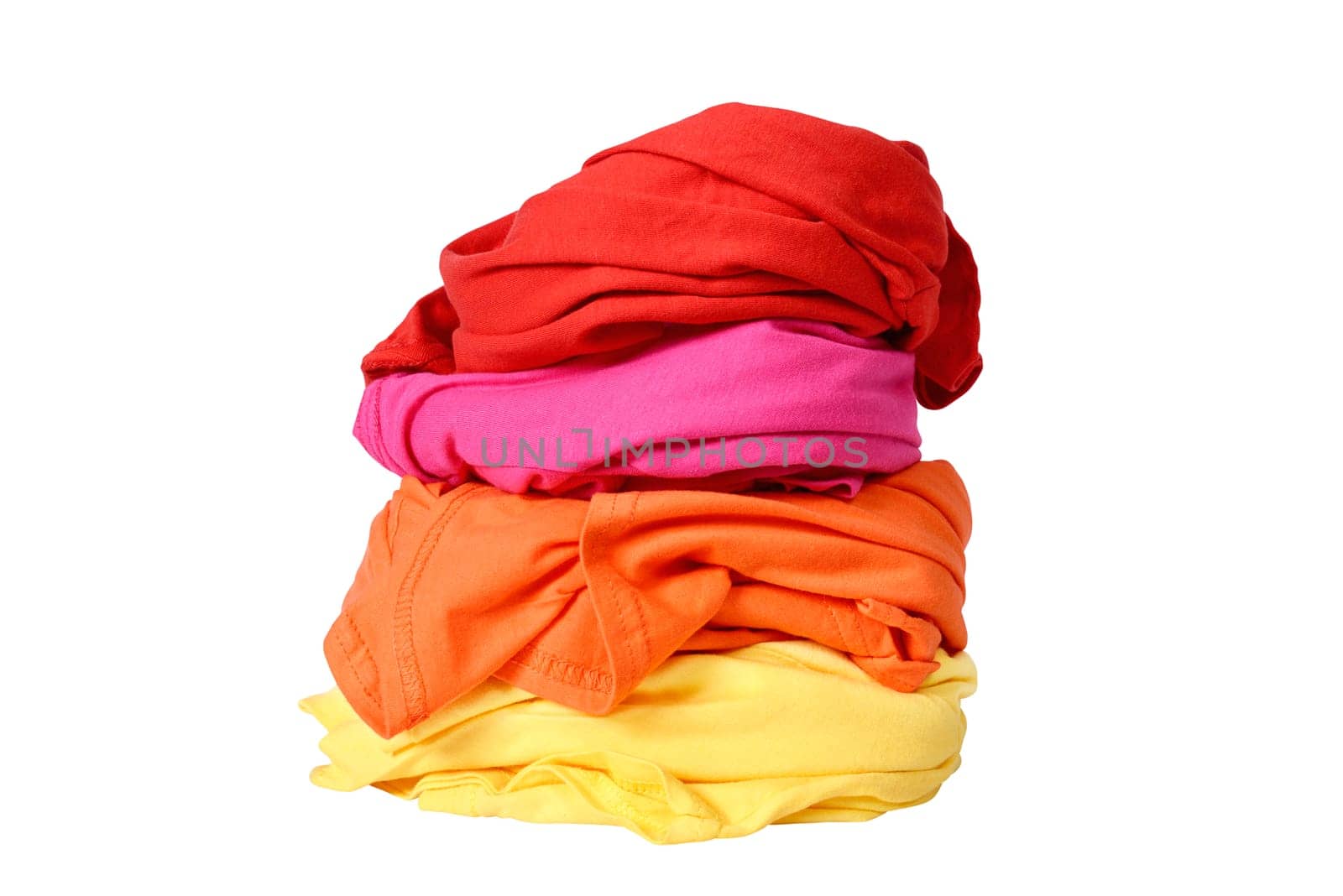 Stack of messy clothes isolated over white background