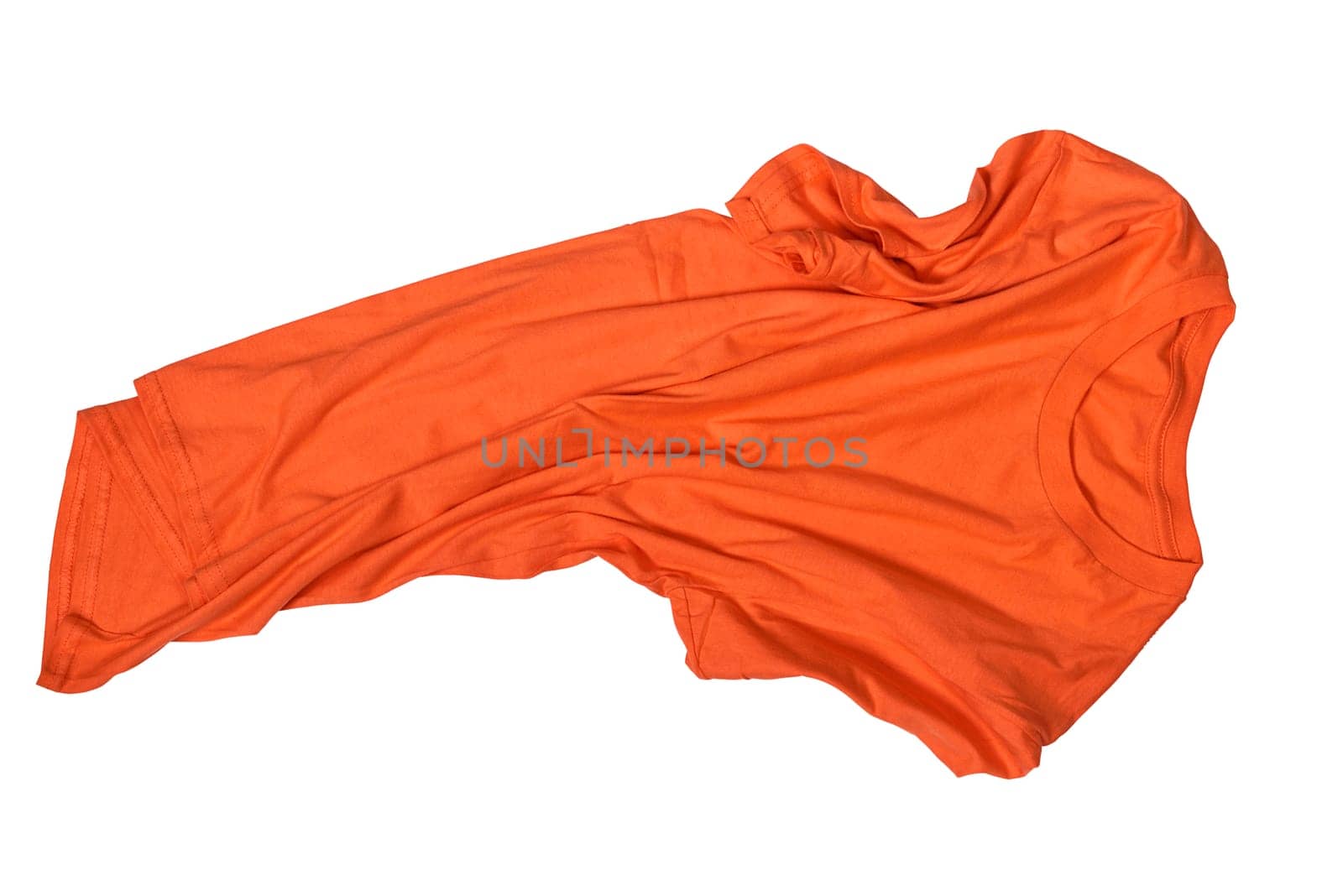 Wrinkles on untidy orange shirt isolated over white background