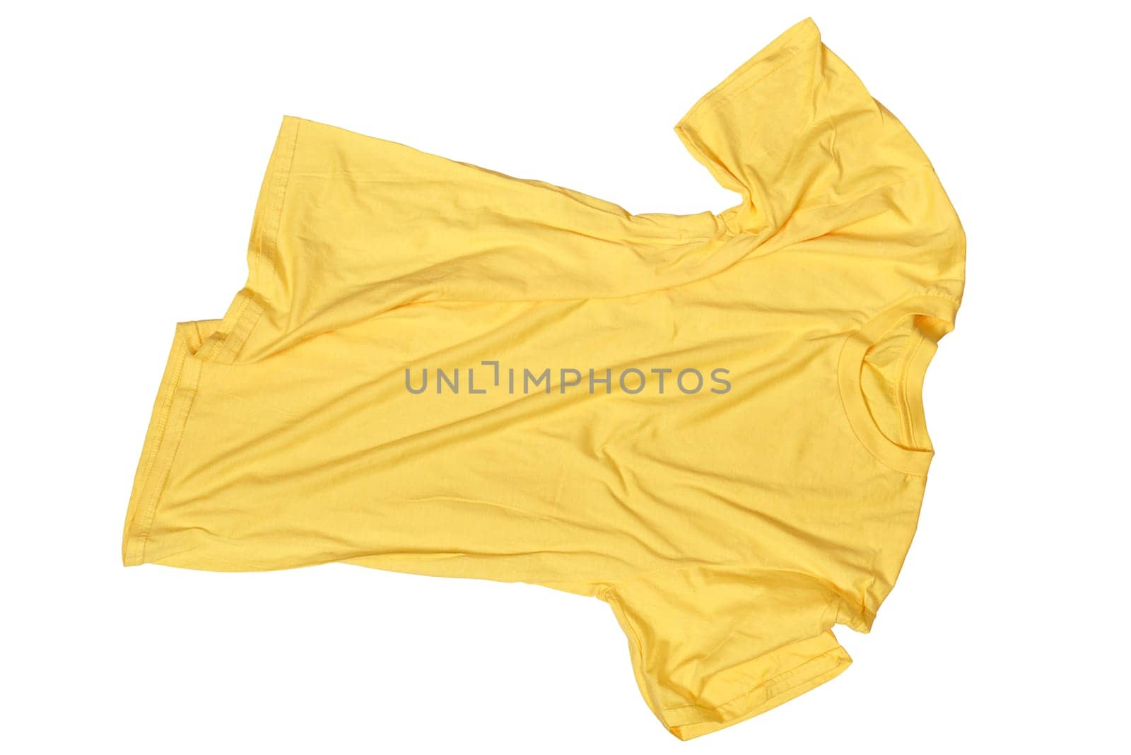 Wrinkles on untidy yellow shirt isolated over white background