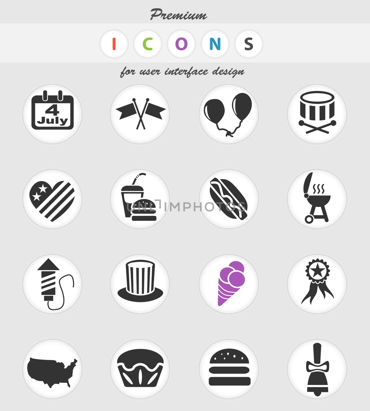 independence day web icons for user interface design