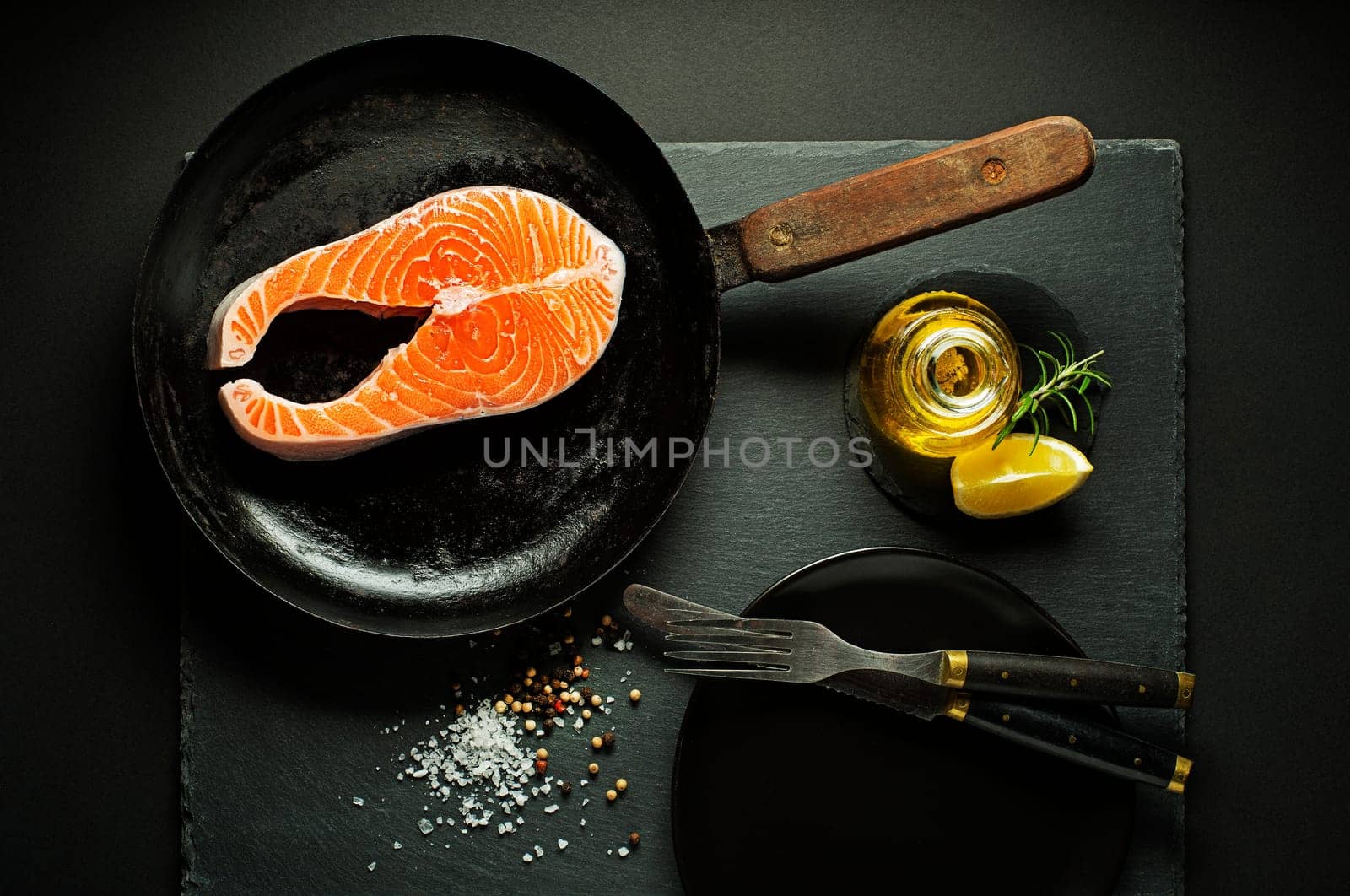 Fresh salmon fish with spices. Prepare for cooking healthy meal.