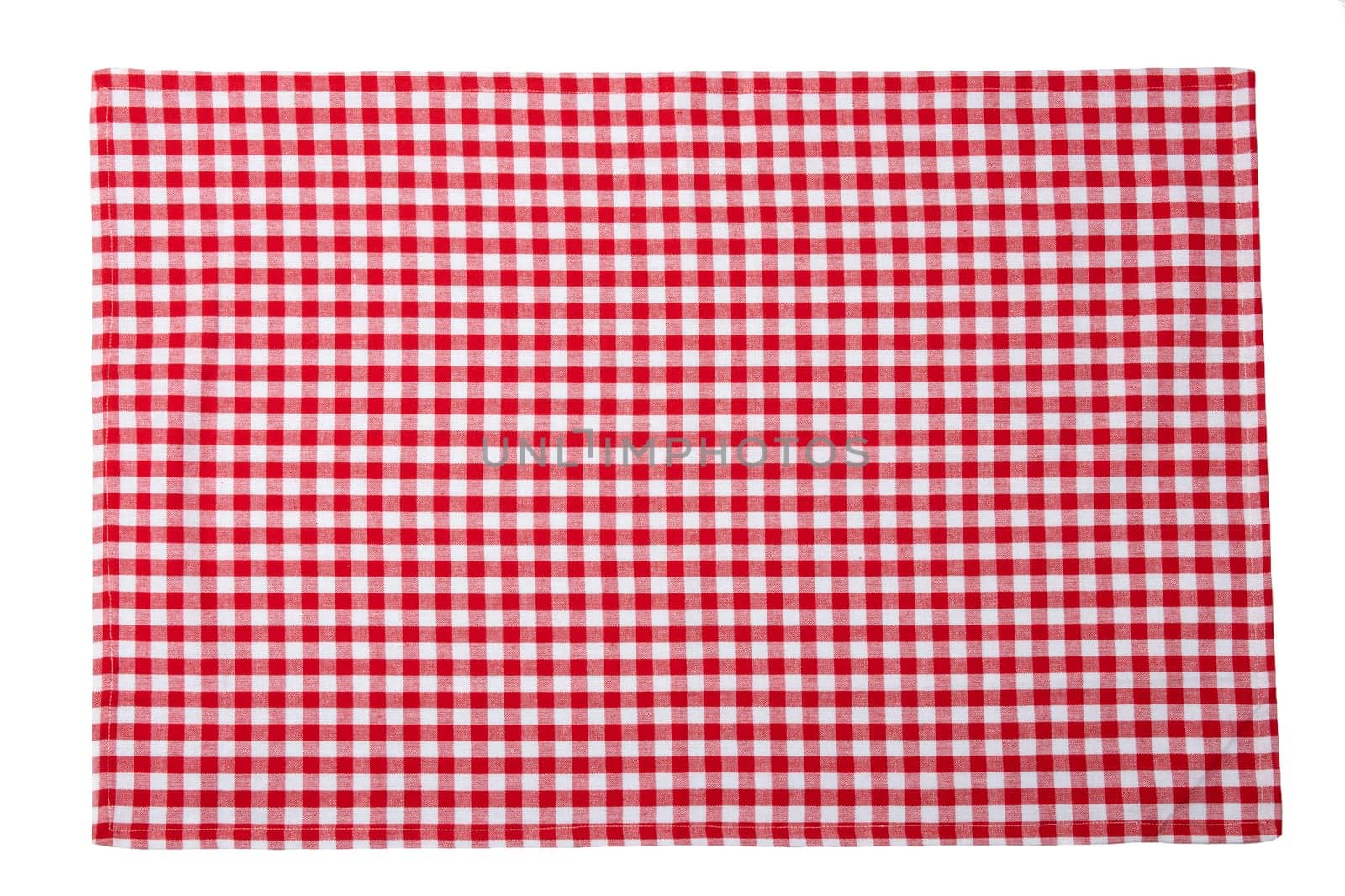 Red and white checkered napkin isolated on white background.
