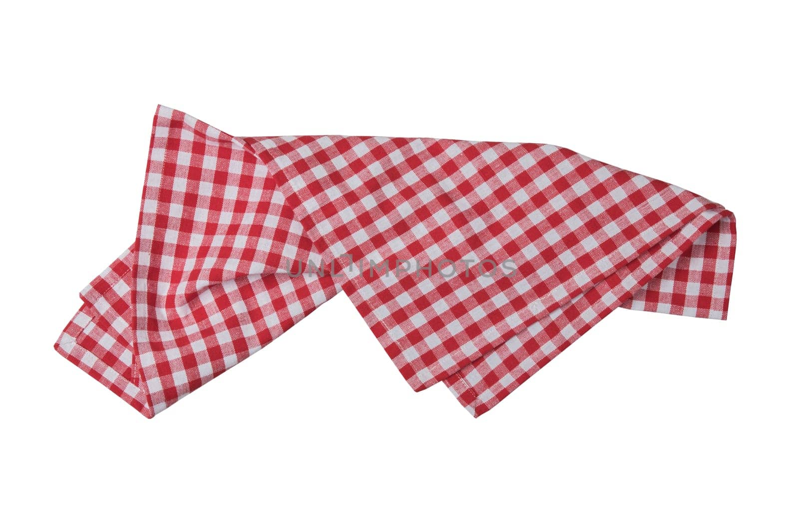 Red and white checkered napkin isolated on white background.