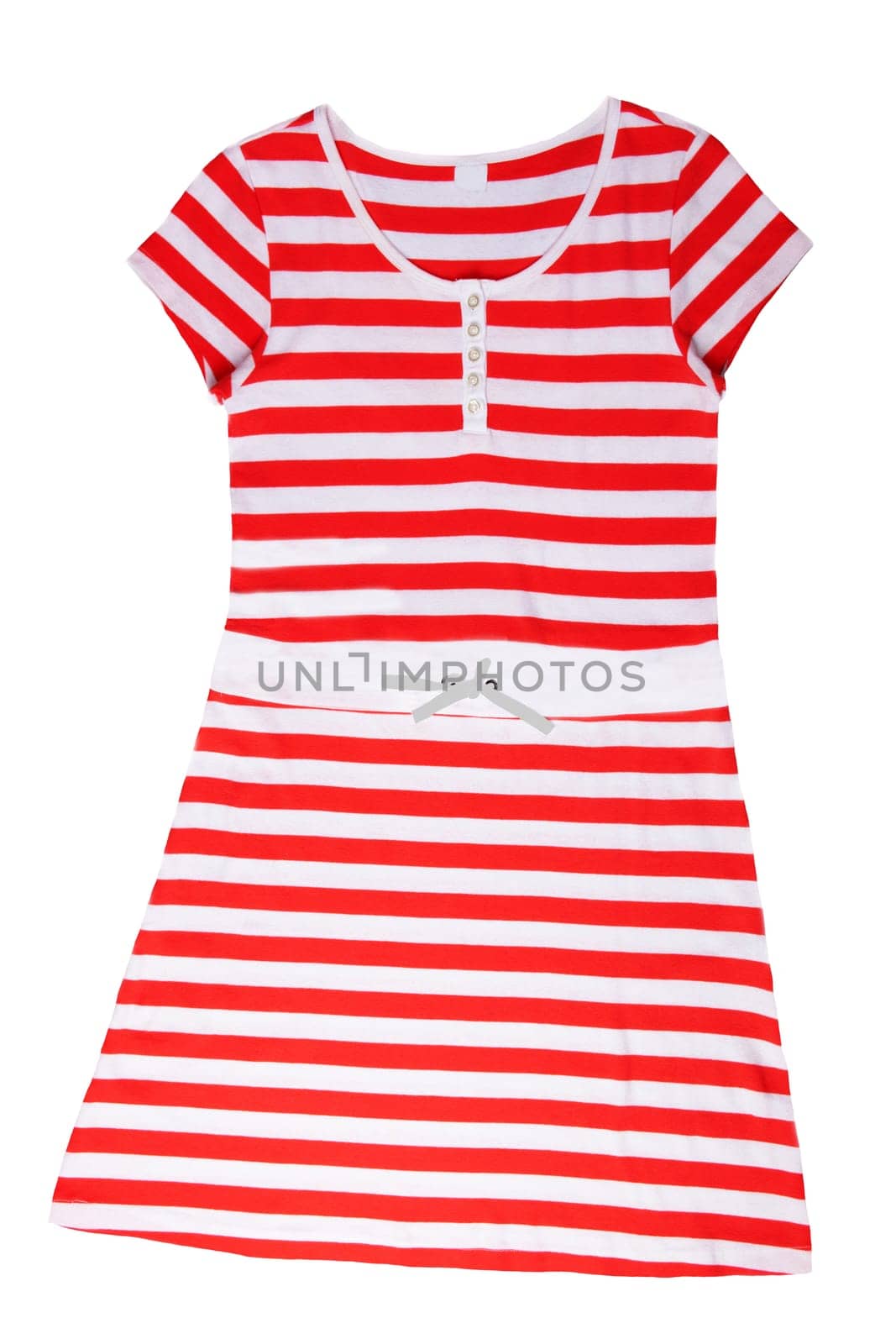 Fashionable summer clothes isolated on a white background. Red white striped summer dress. Summer fashion.