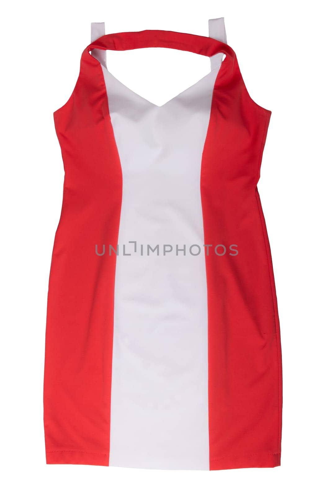 Fashionable summer clothes isolated on a white background. Bright red white sleeveless summer dress. Summer fashion.
