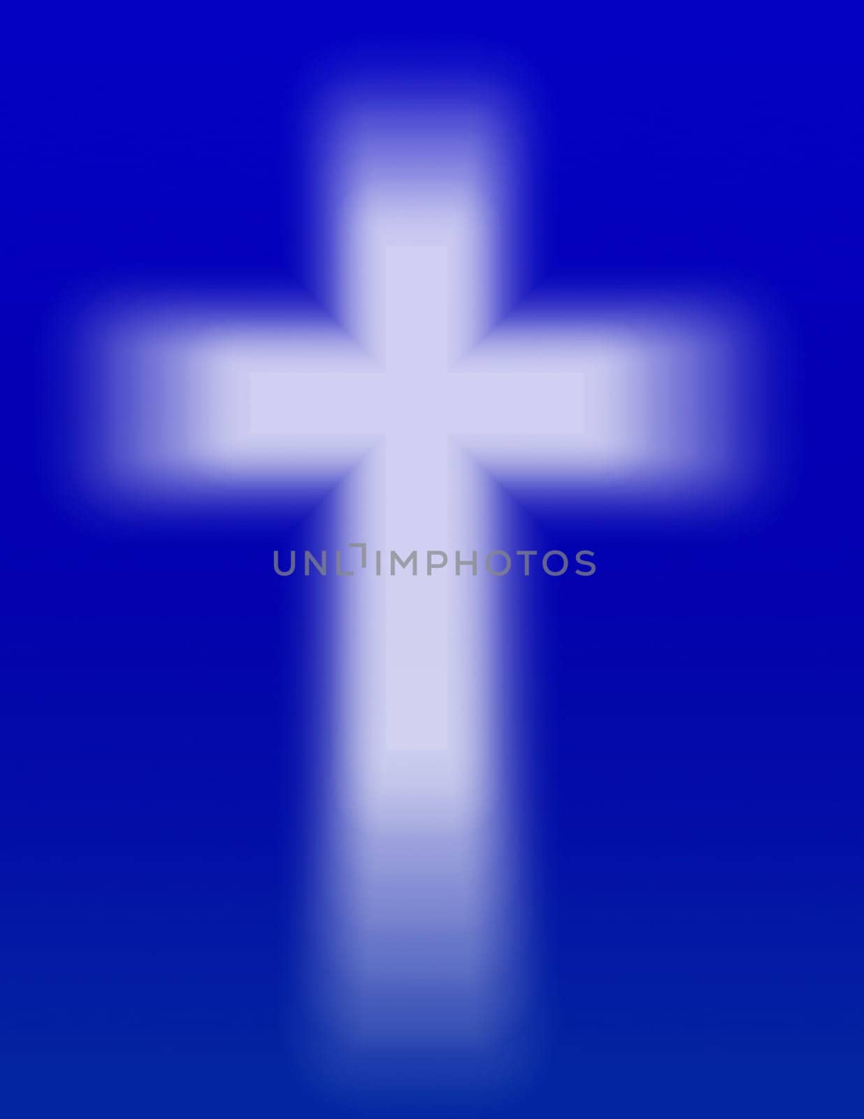 Christian cross with light rays on blue background
