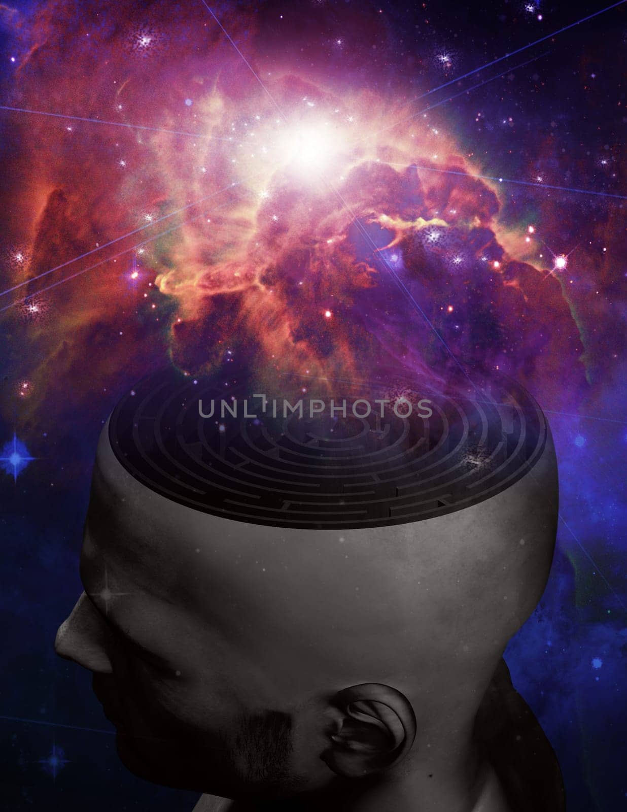 Man head with maze and colorful space