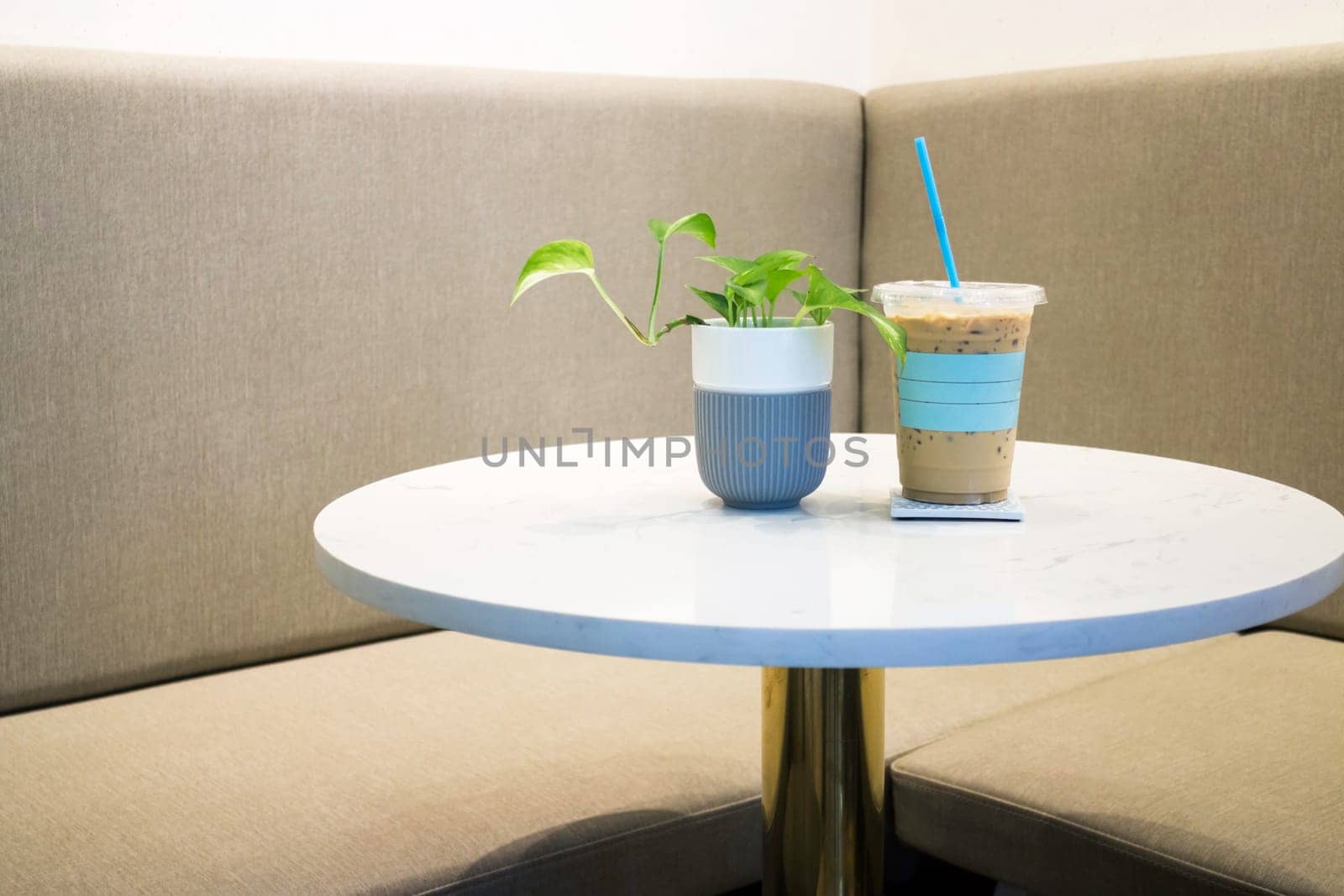 Iced milk coffee on the table, stock photo