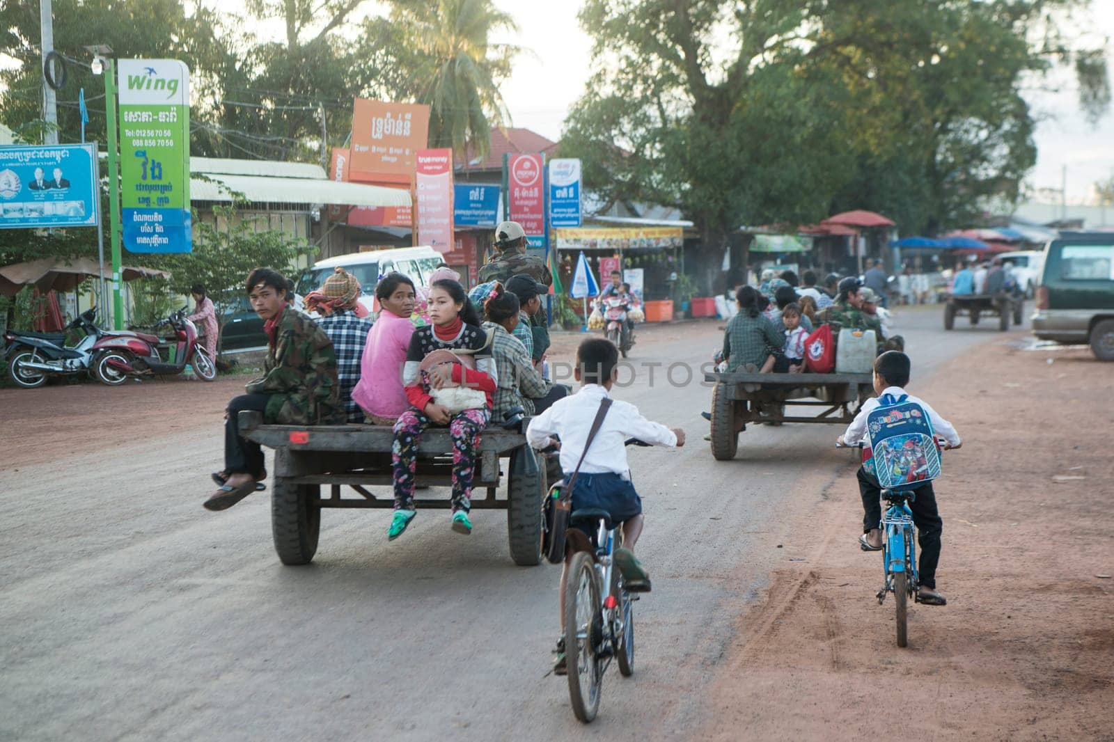 transportation in the town Sra Em in the province of Preah Vihear in Northwest Cambodia.  Cambodia, Sra Em, November, 2017