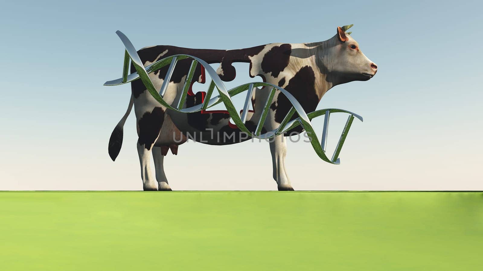Cow with DNA strand and hole in puzzle shape