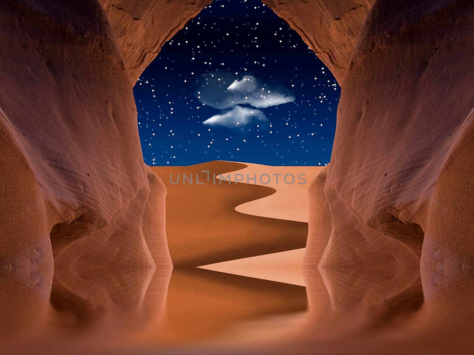 Desert dune seen from red cave
