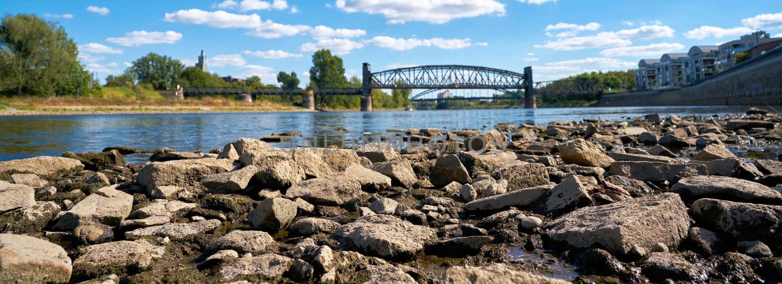 The river Elbe in Magdeburg at low tide due to a hot summer