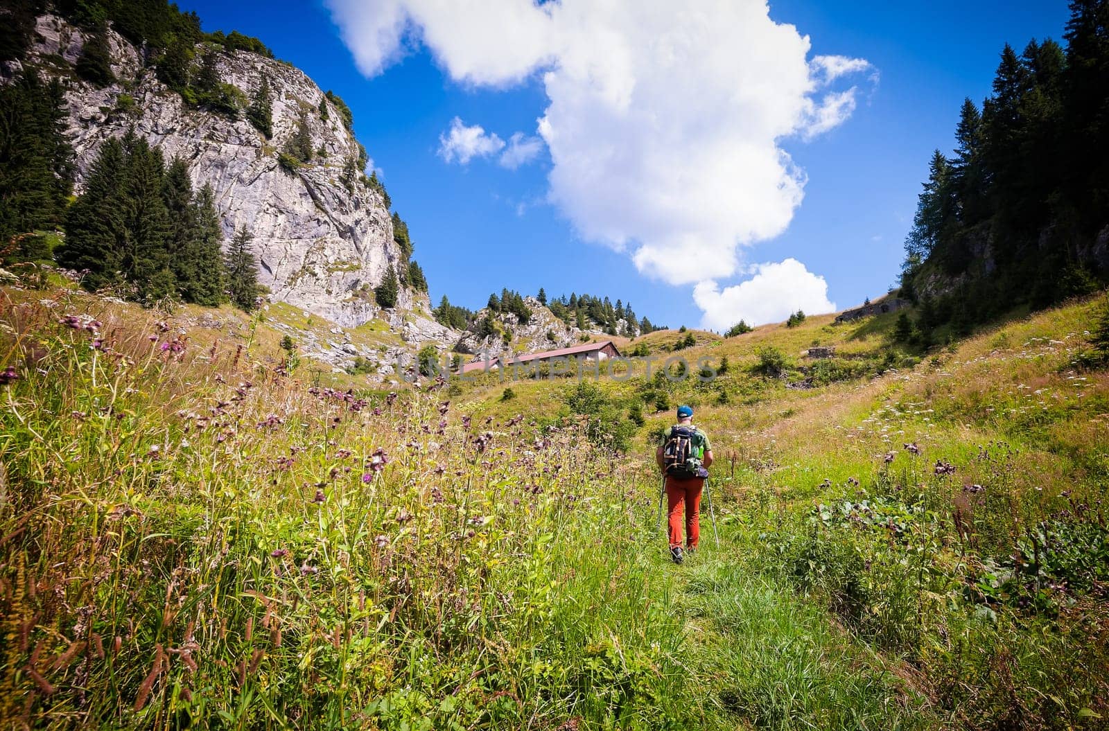 Man hiking on mountain trail