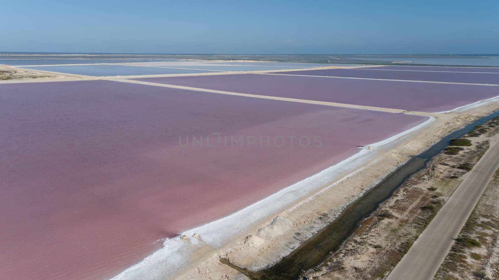 rose caribbean salt lake Bonaire island aerial drone top view