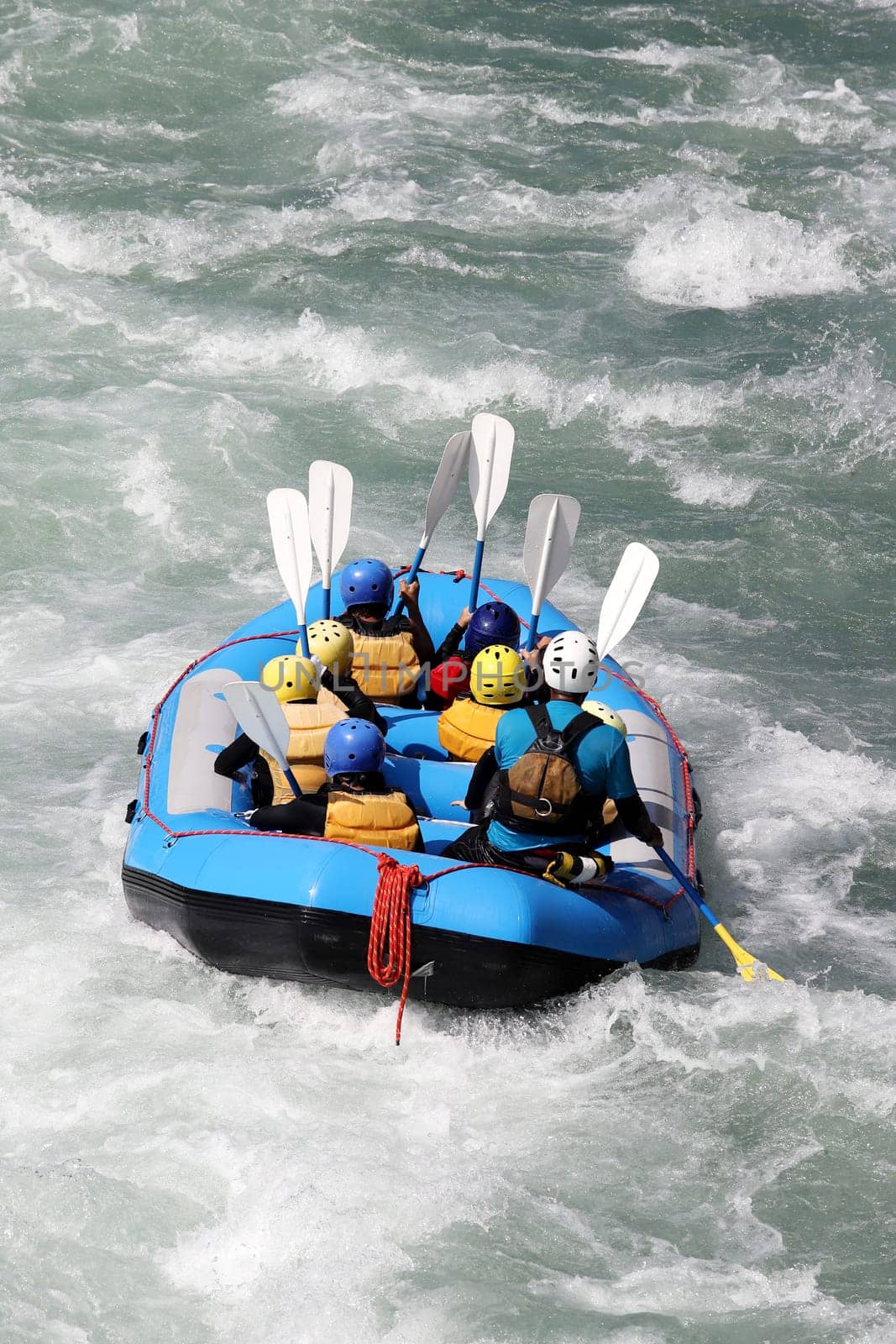 White water rafting on the rapids of river Yosino in Japan