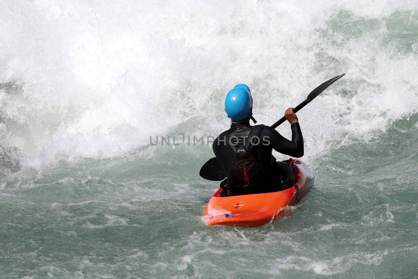 White water kayaking on the rapids of river Yosino in Japan