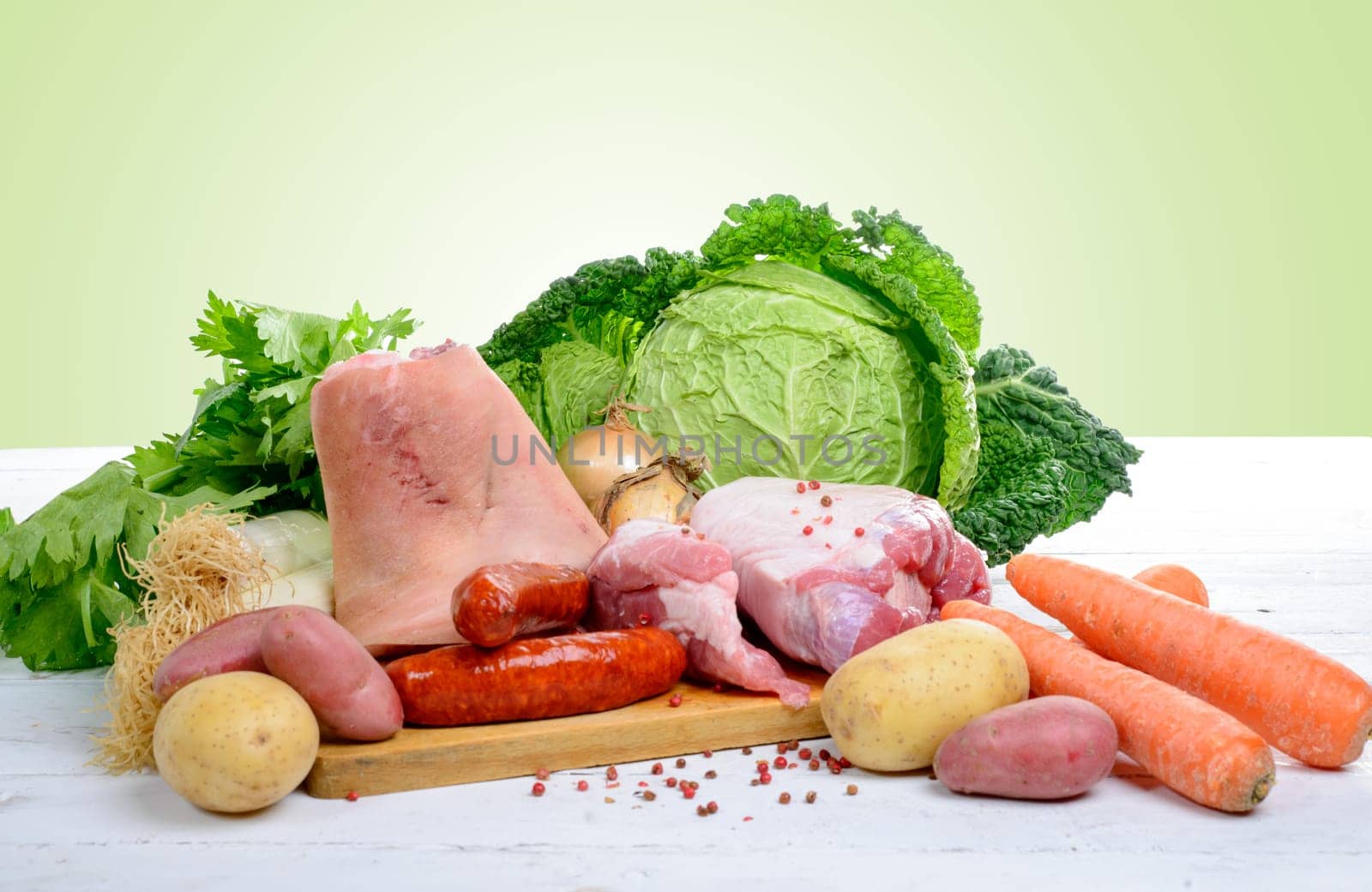vegetables and meats for preparing a hotpot with cabbage