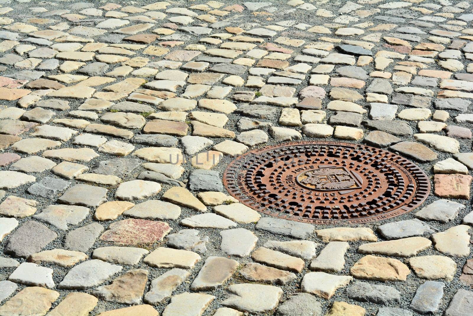 Cobblestones and canal lids in the old town of Quedlinburg