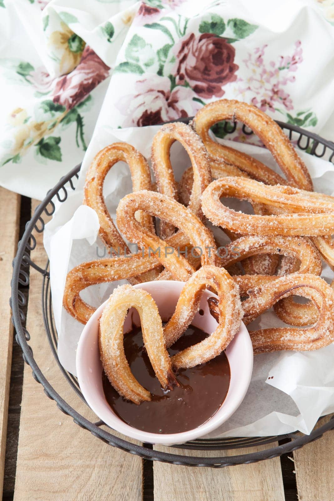 Yummy deep fried churros with cinnamon and sugar