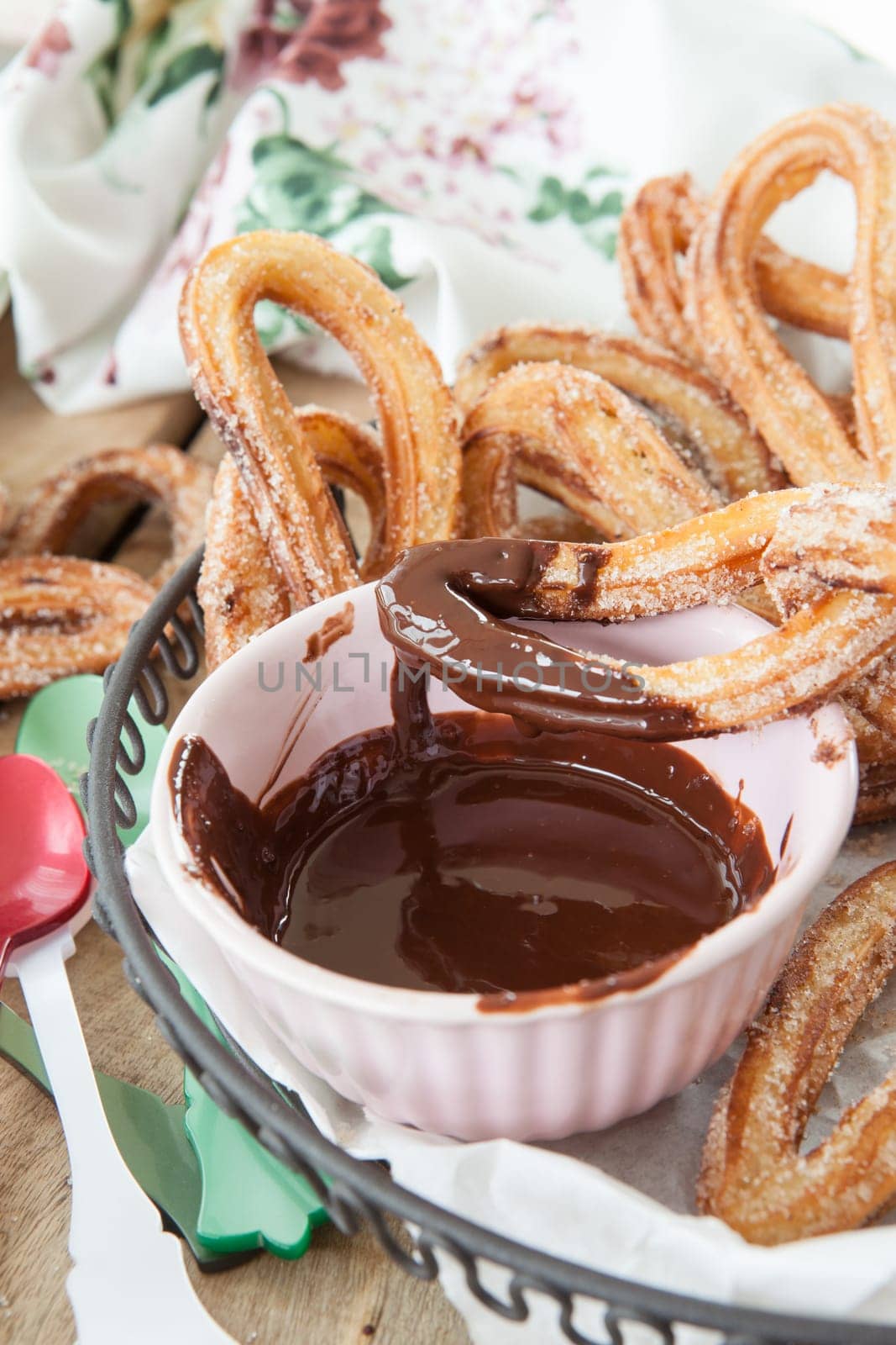Yummy deep fried churros with cinnamon and sugar