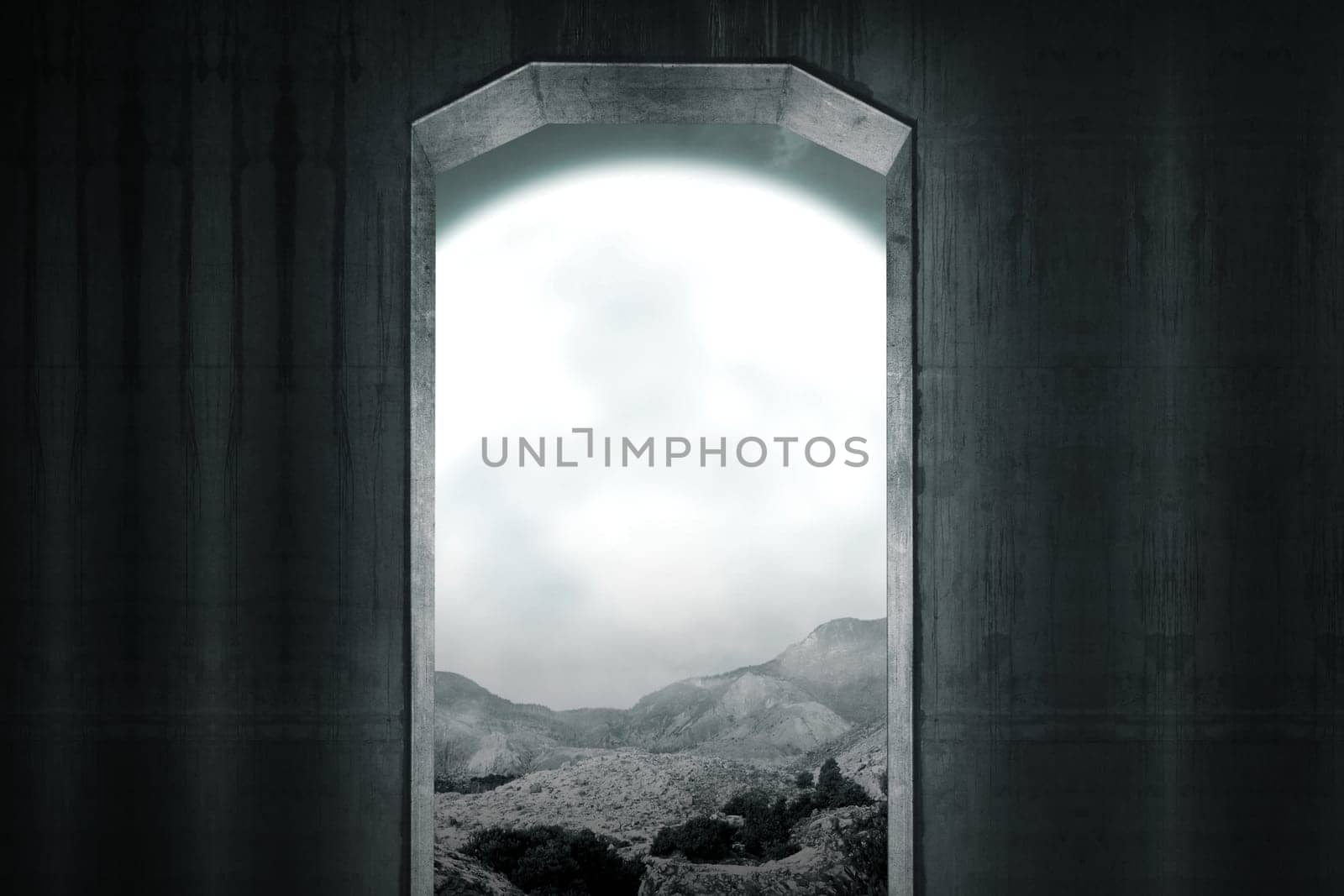 Old dark gate opening to the spooky place. Halloween background