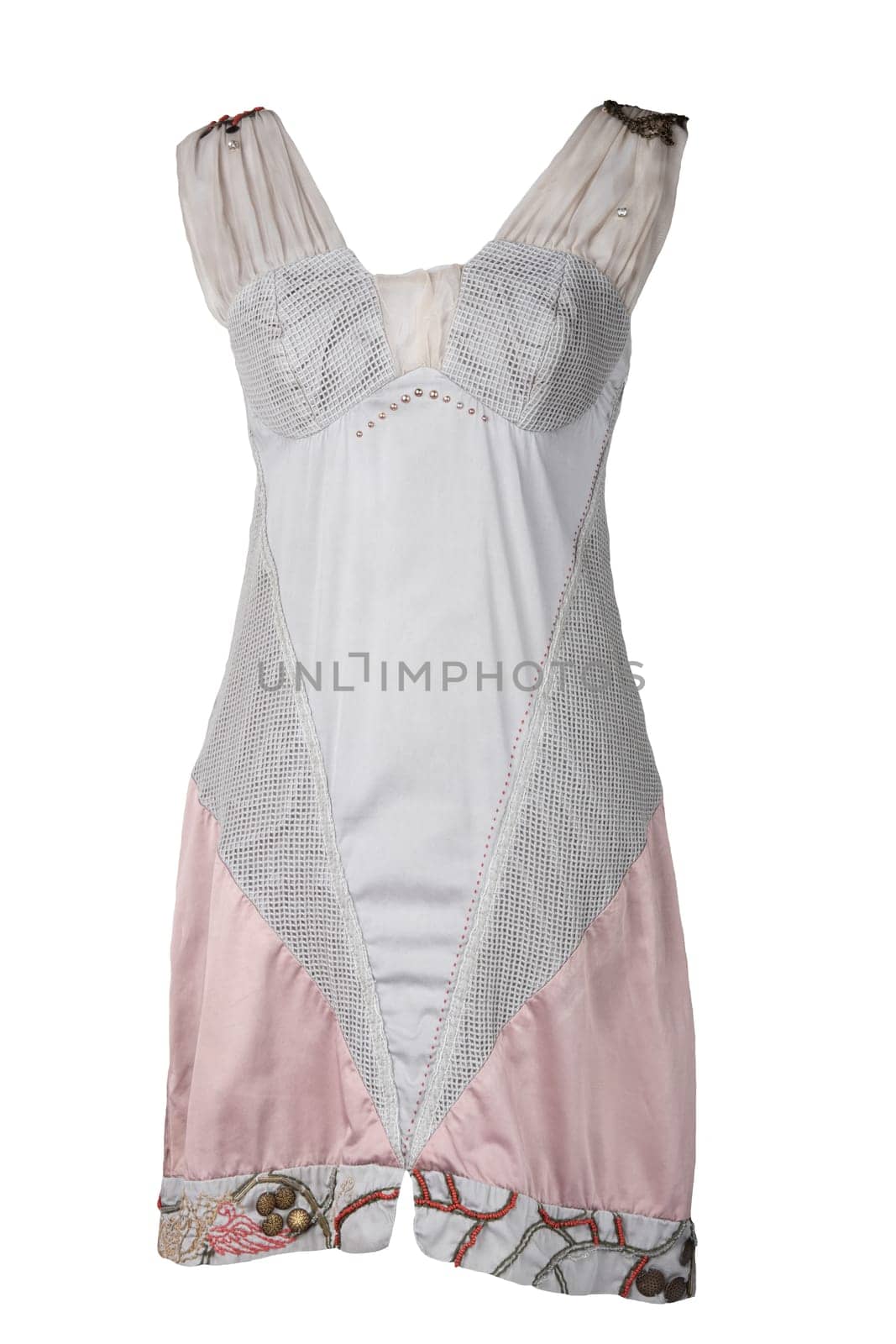 Colorful lacy and elegant summer dress isolated on white background. New collection summer fashion women.