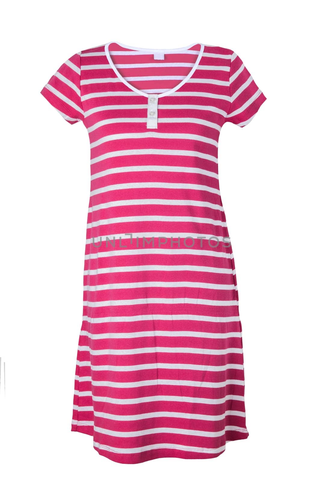 Fashionable summer clothes isolated on a white background. Red white striped summer dress. Summer fashion.