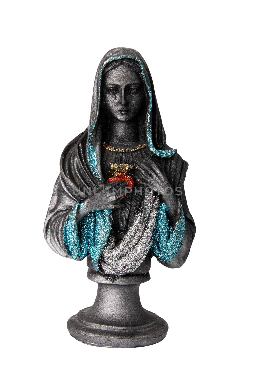 Holy woman. Statue of holy woman isolated on white background. Concept of religion.