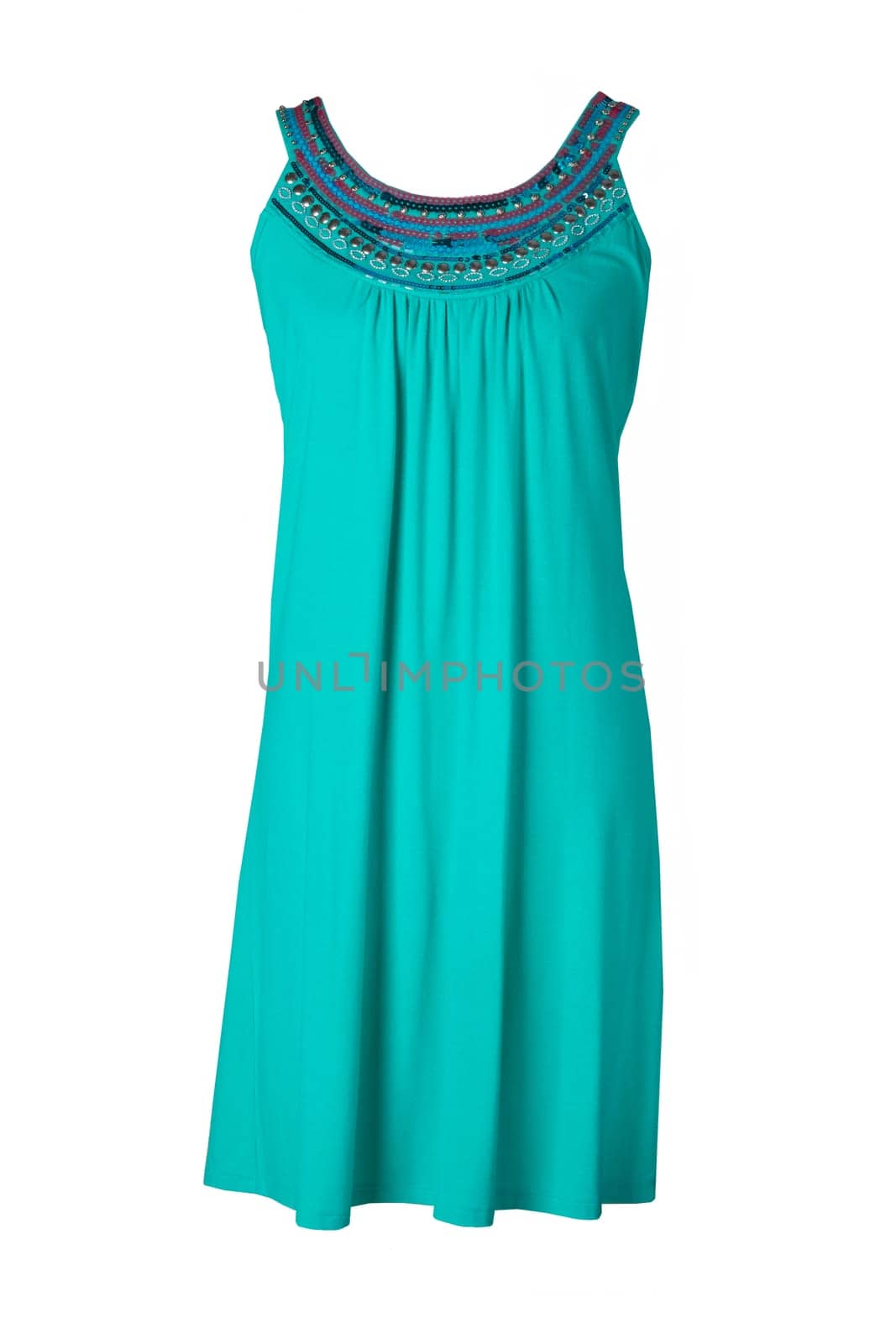 Fashionable summer clothes isolated on a white background. Bright green summer dress. Summer fashion.