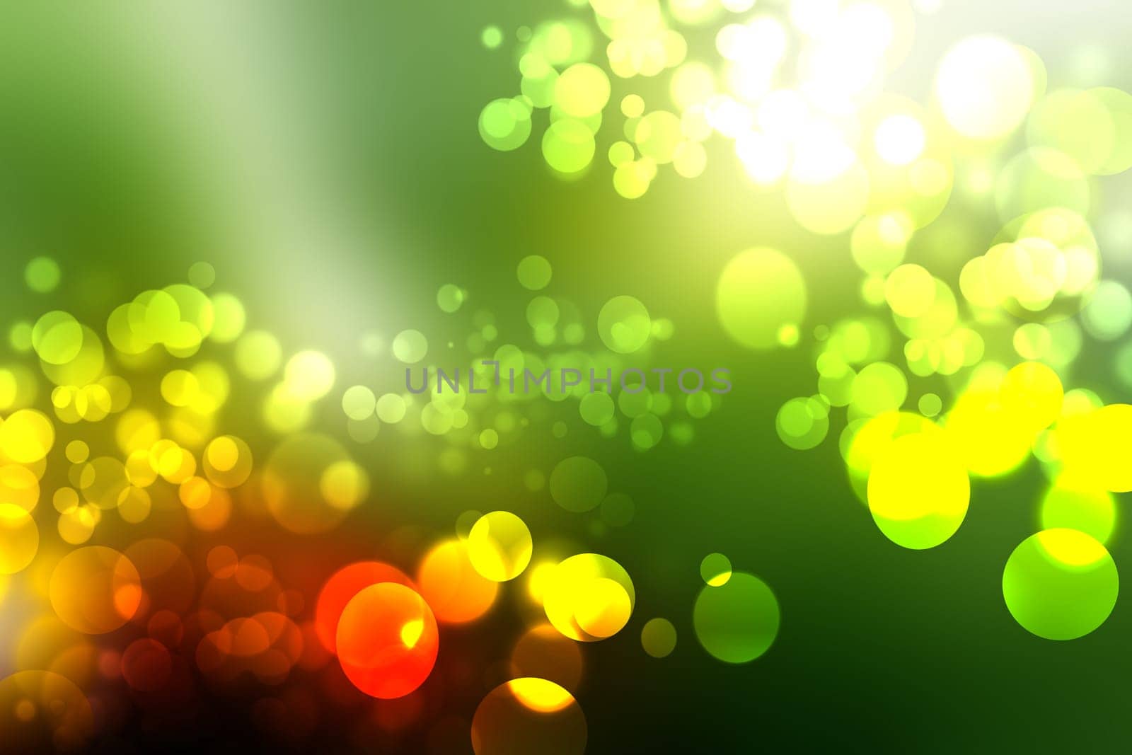 Abstract colorful gradient green yellow bokeh lights background texture.