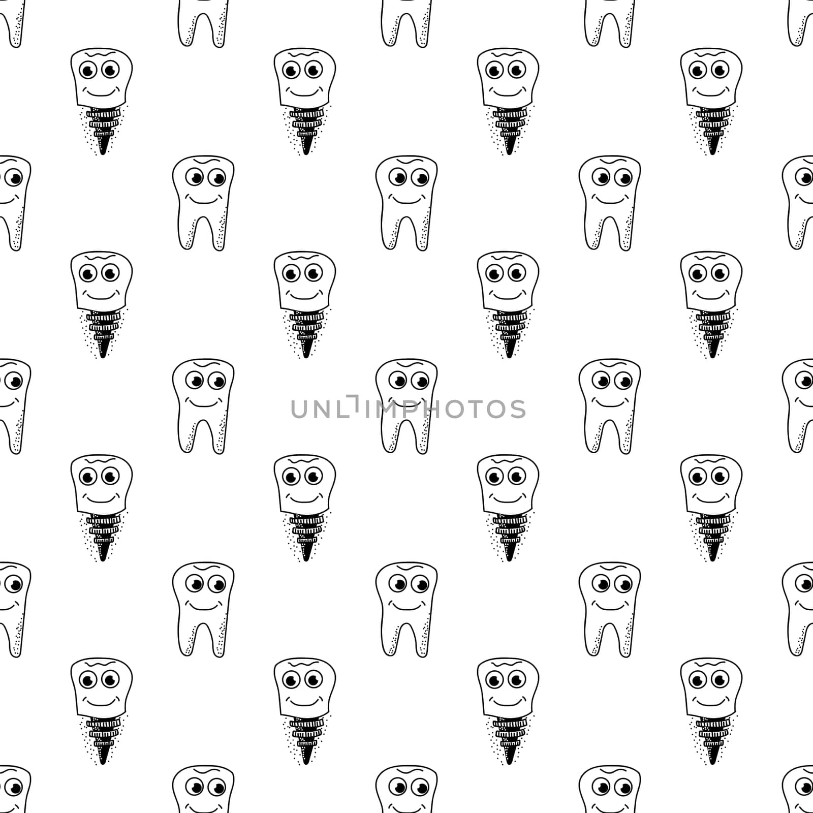 Healthy Teeth Seamless Pattern. Human Molar Isolated on White Background