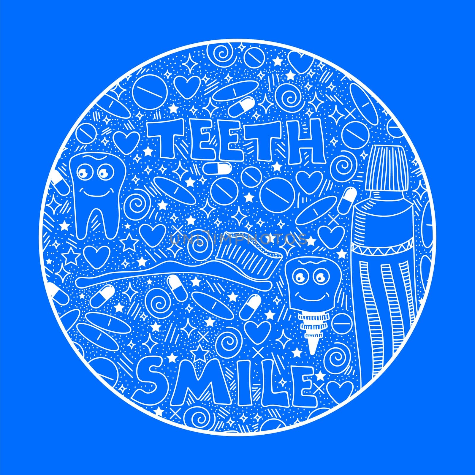 Doodle Medical Pattern Isolated on Blue Background