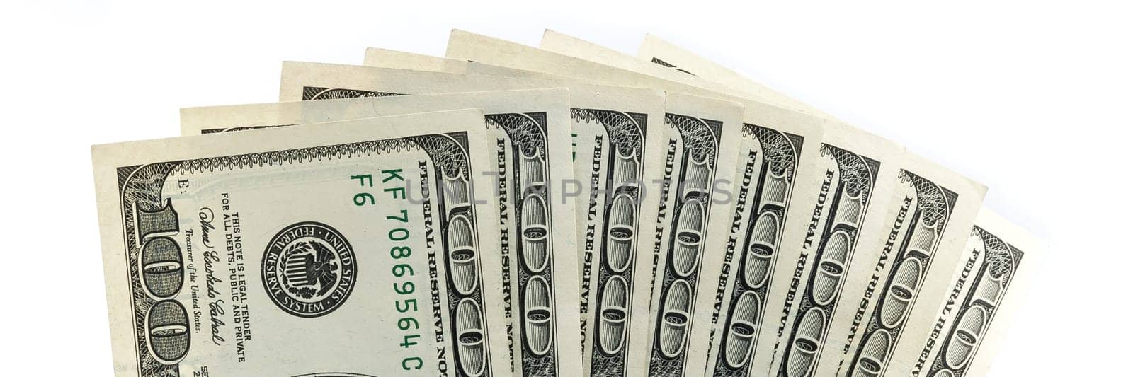 Parts of the $ 100 bills are fan-shaped from the bottom.