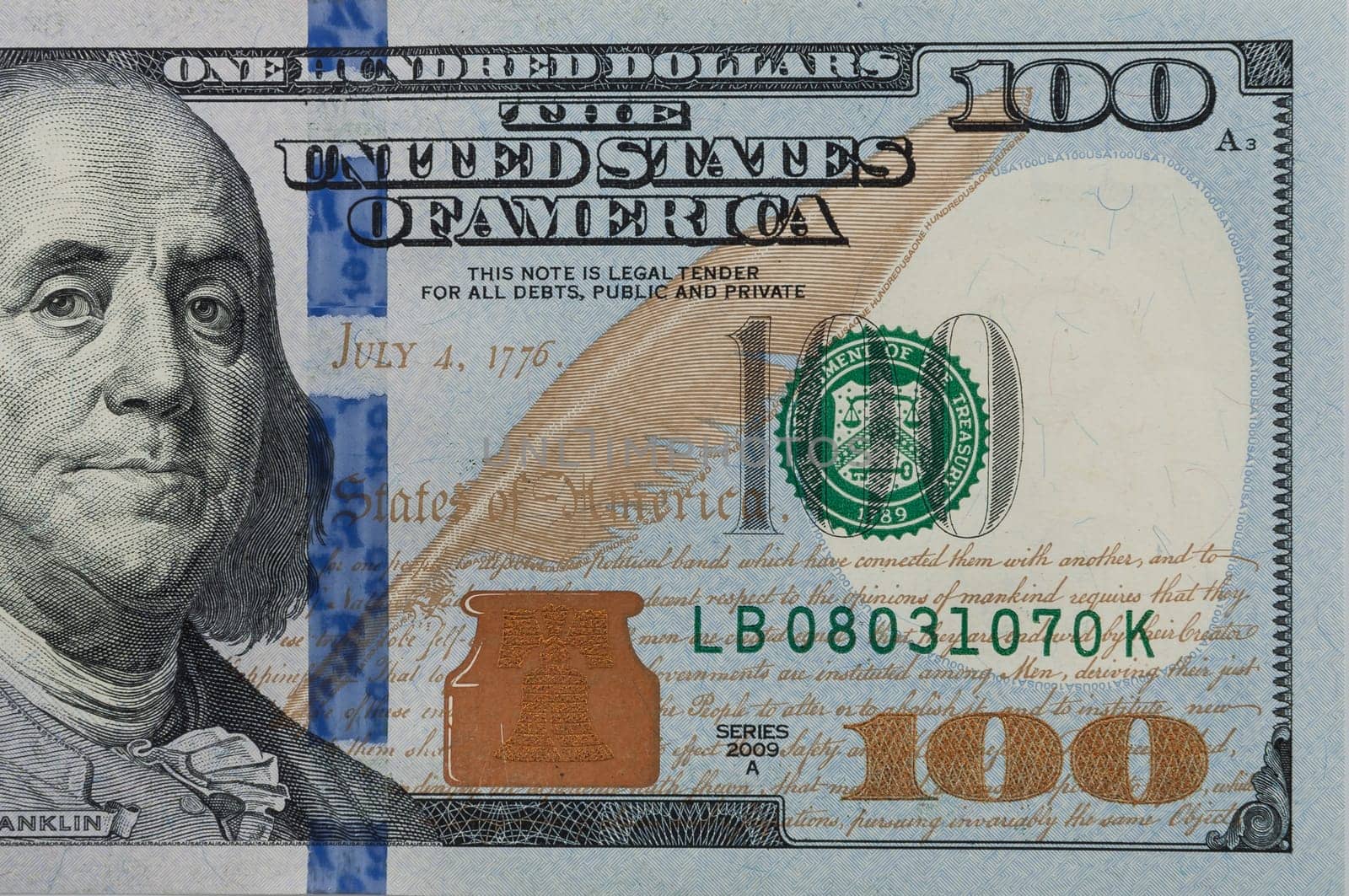 Part of the bill is one hundred US dollars. Right part.