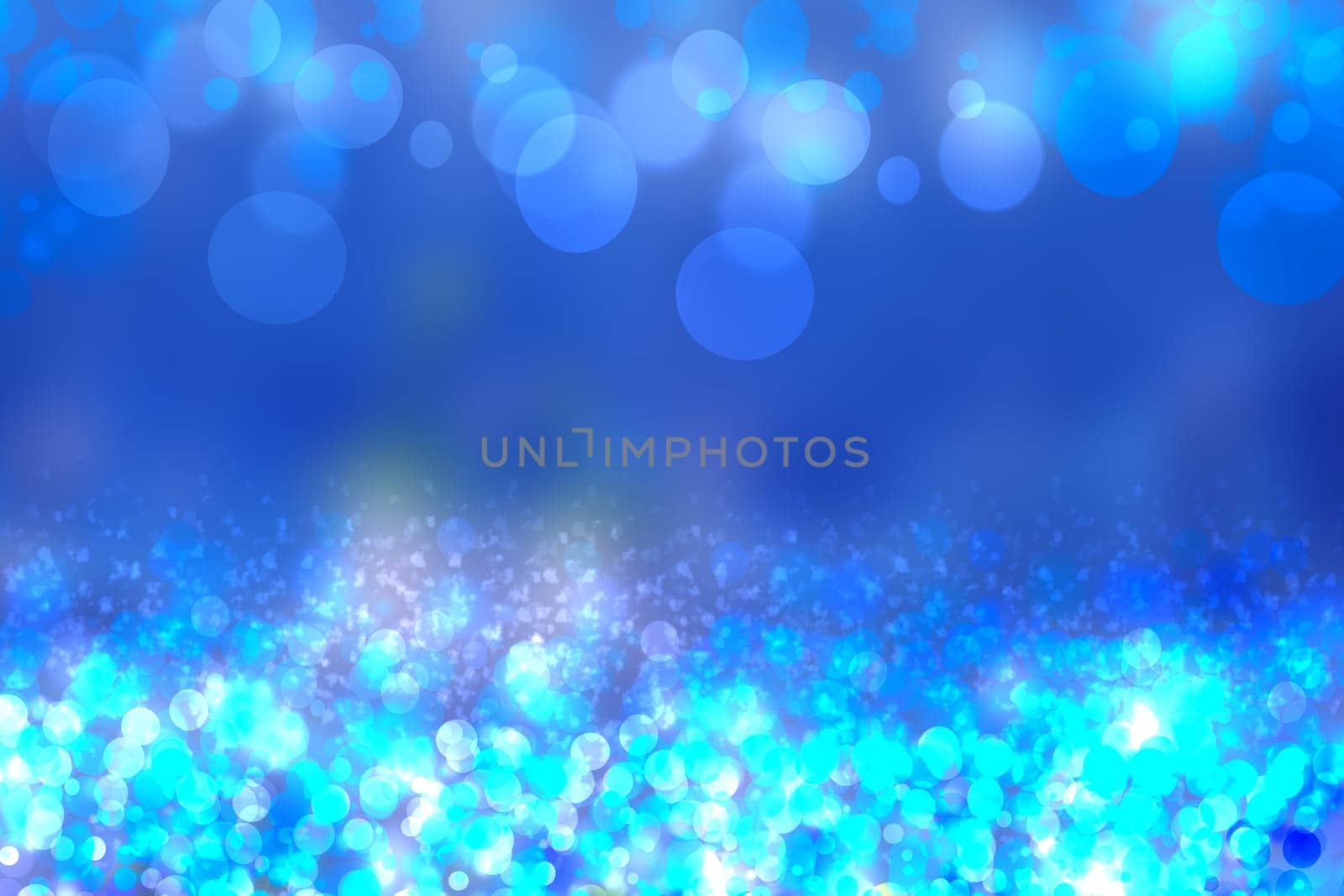 Abstract blue lightening bokeh circles from unterwater bubbles. Beautiful blue texture.