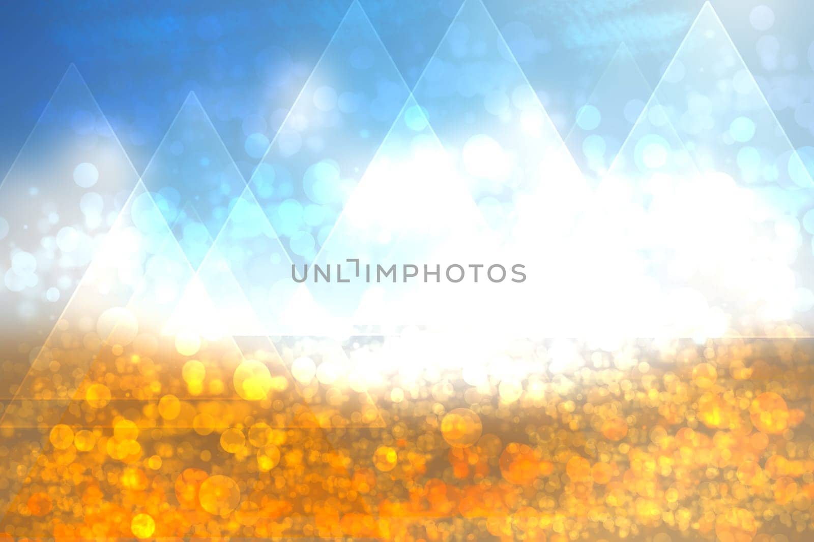 Abstract golden festive background texture with white and blue lightening pyramids or triangles.