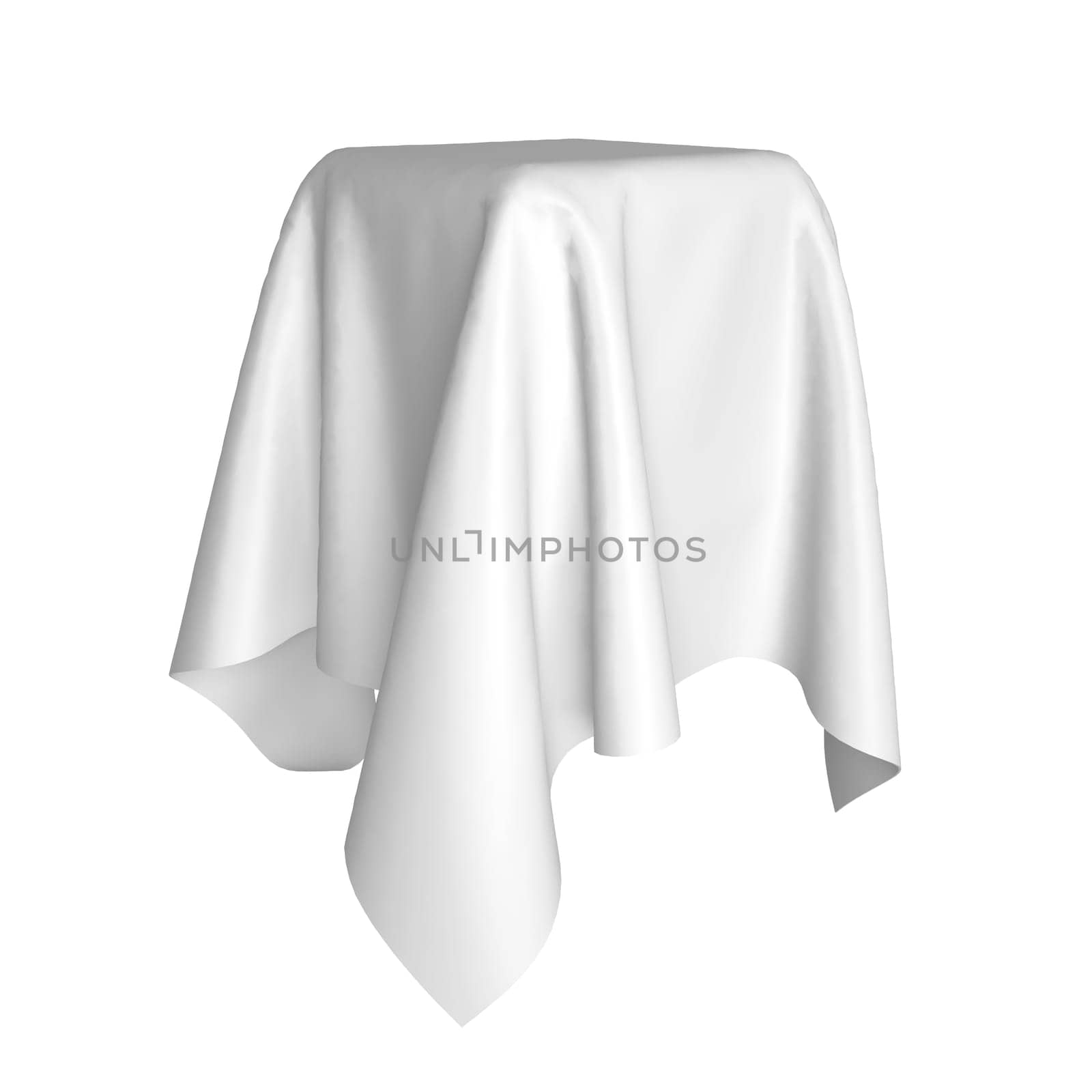 Box covered with cloth. 3d illustration isolated on white background