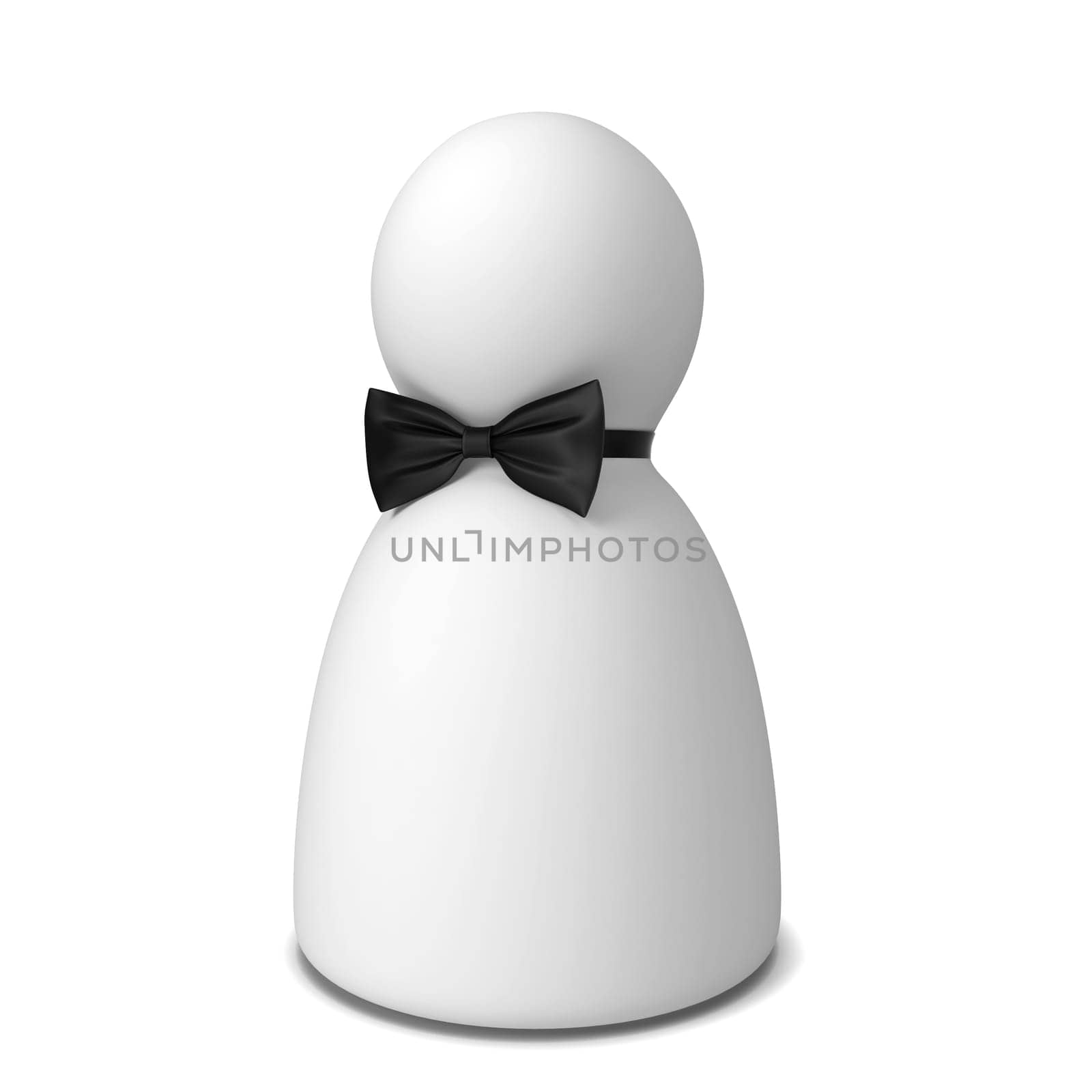 Human figure with bow tie. 3d illustration isolated on white background