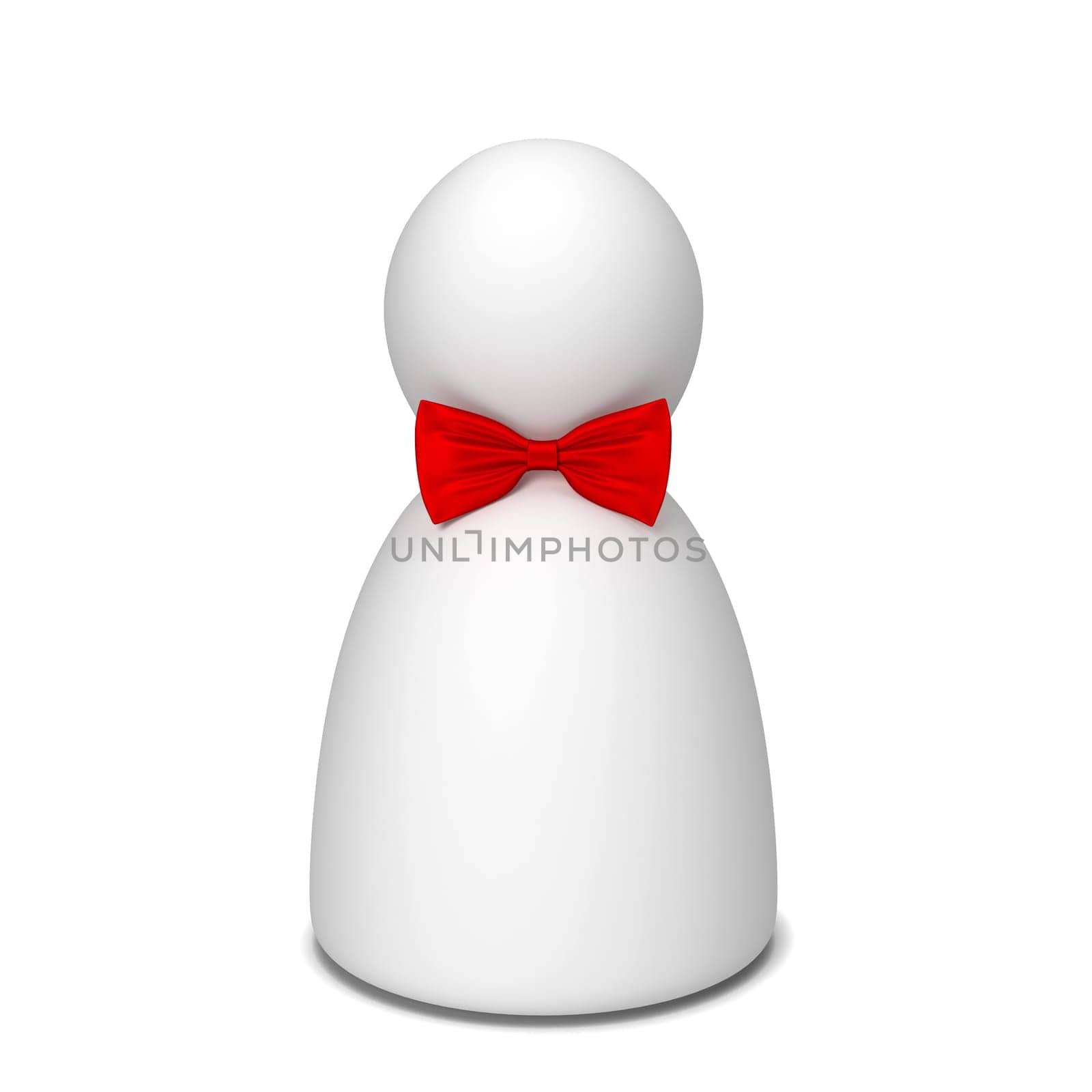 Human figure with bow tie. 3d illustration isolated on white background