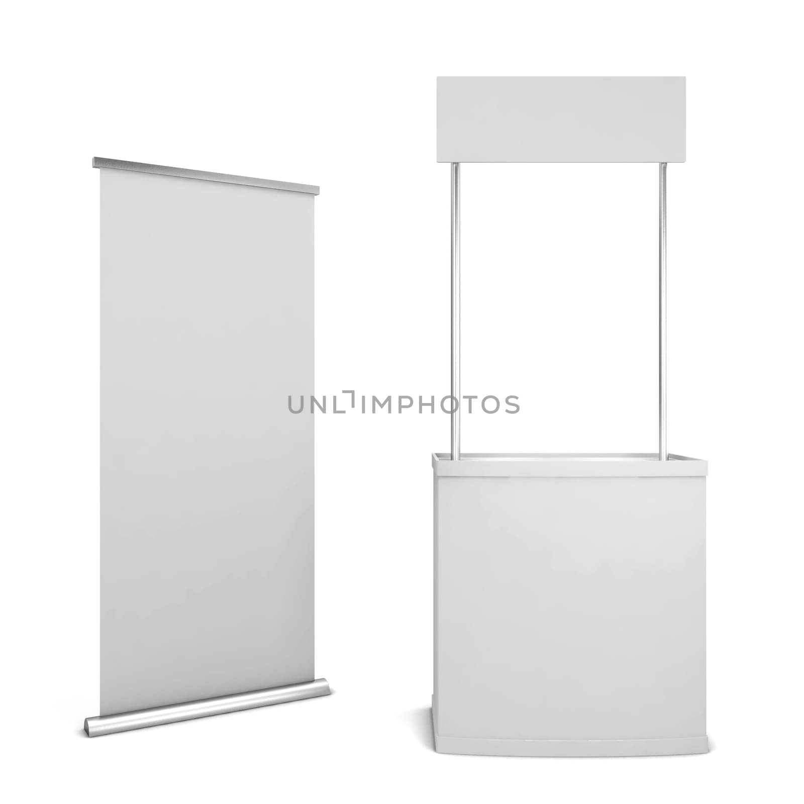 Counter and banner. 3d illustration isolated on white background