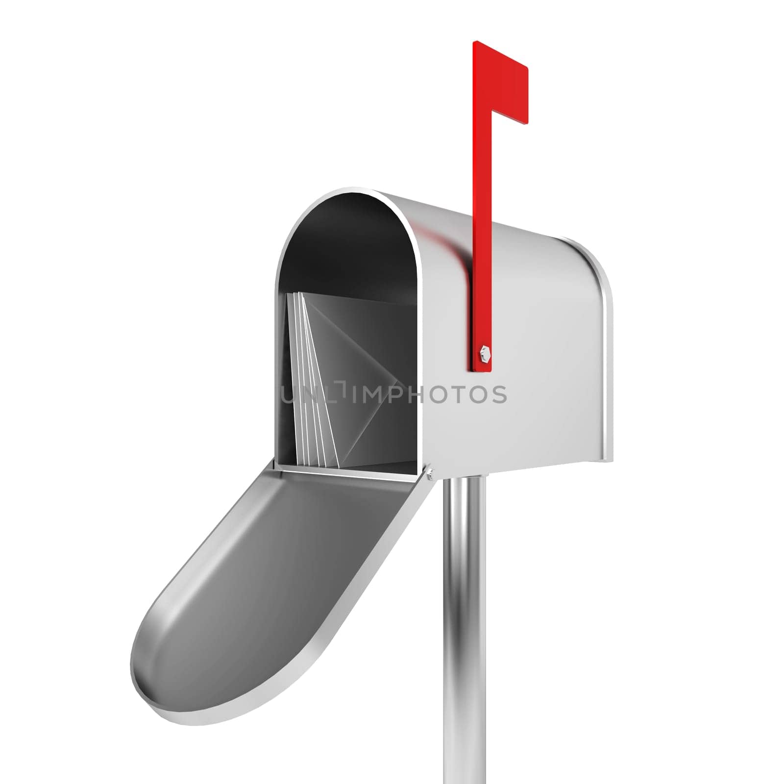Silver mailbox. 3d illustration isolated on white background