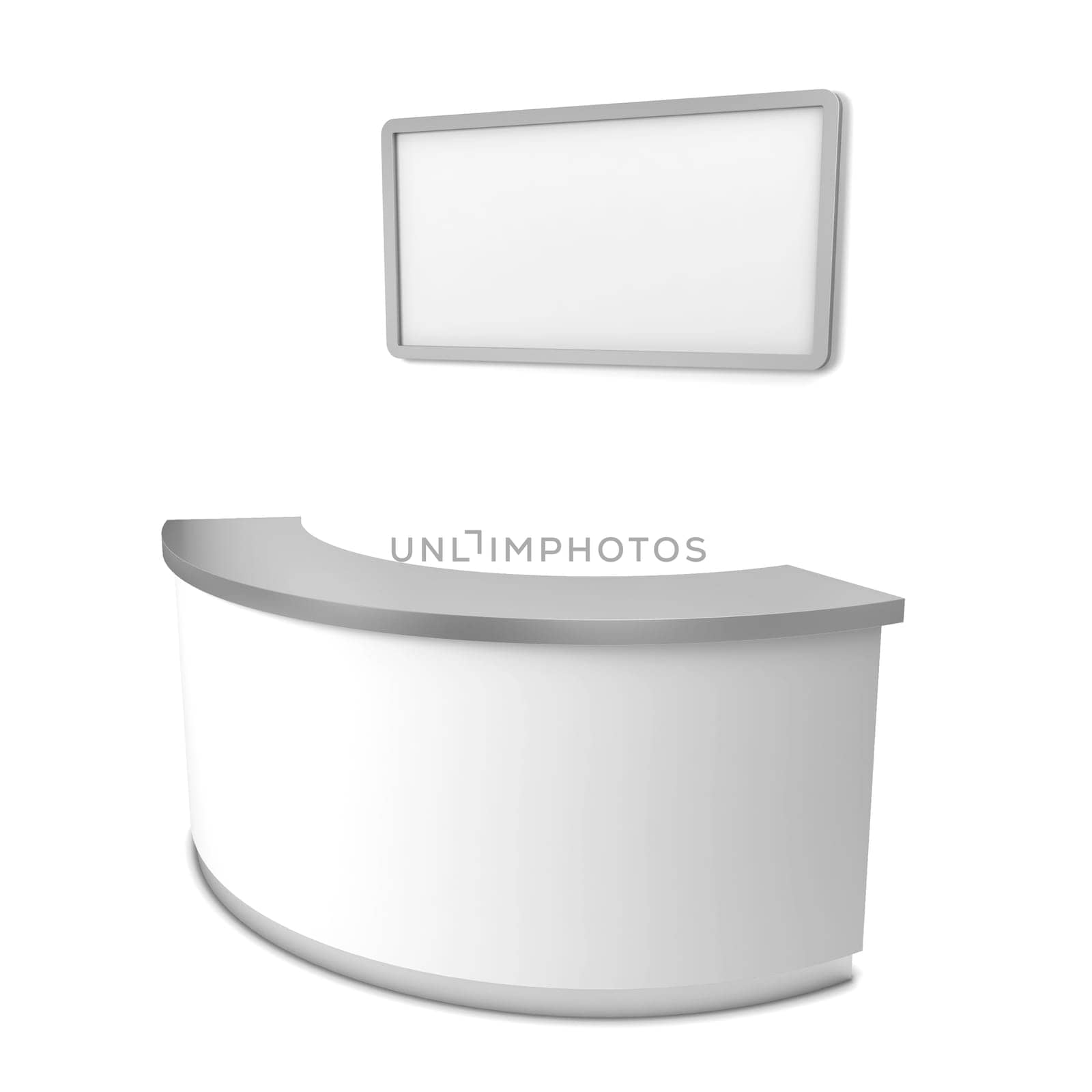 Blank reception counter. 3d illustration isolated on white background