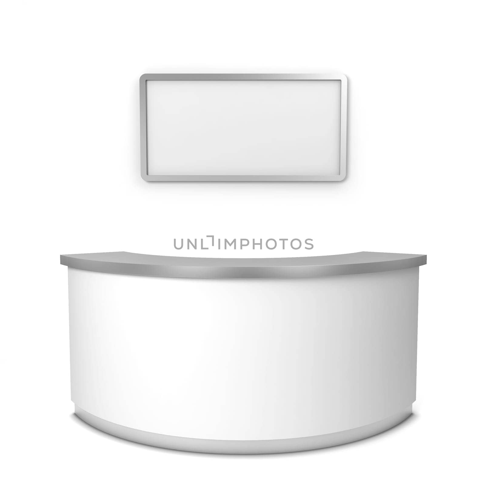Blank reception counter. 3d illustration isolated on white background