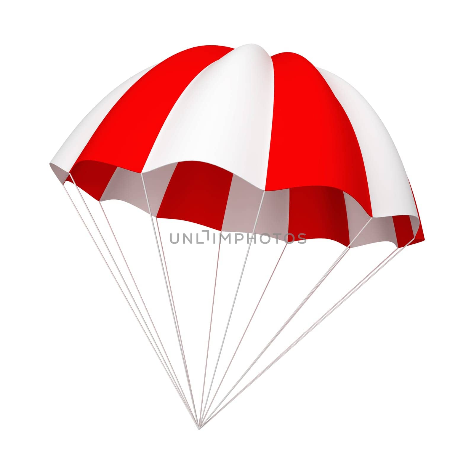 Red and white parachute. 3d illustration isolated on white background