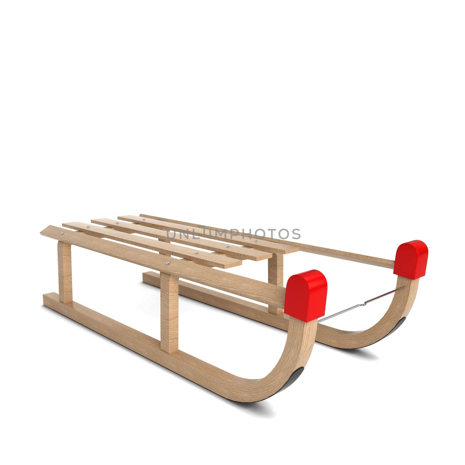 Wooden sledge. 3d illustration isolated on white background