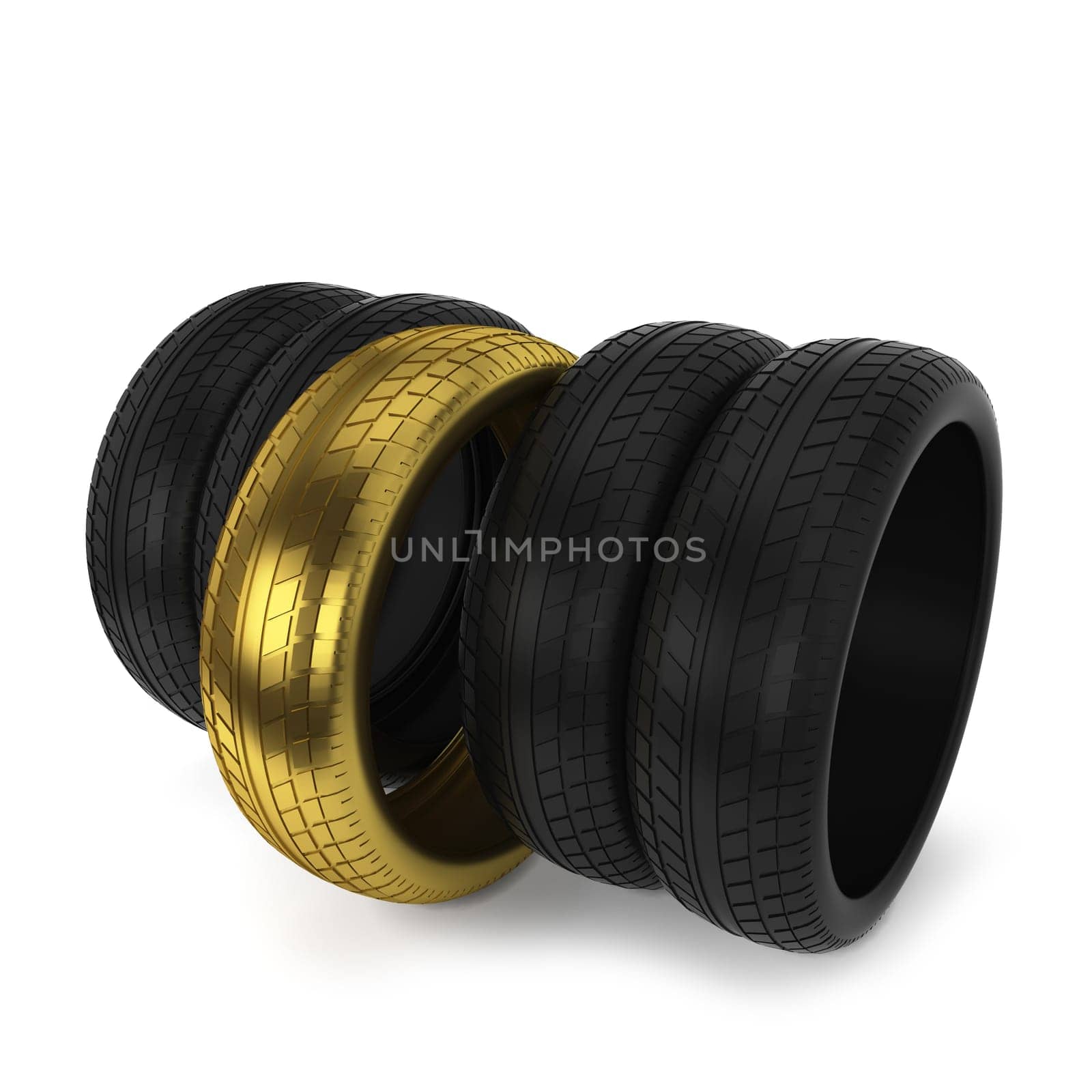 Black tires. 3d illustration isolated on white background