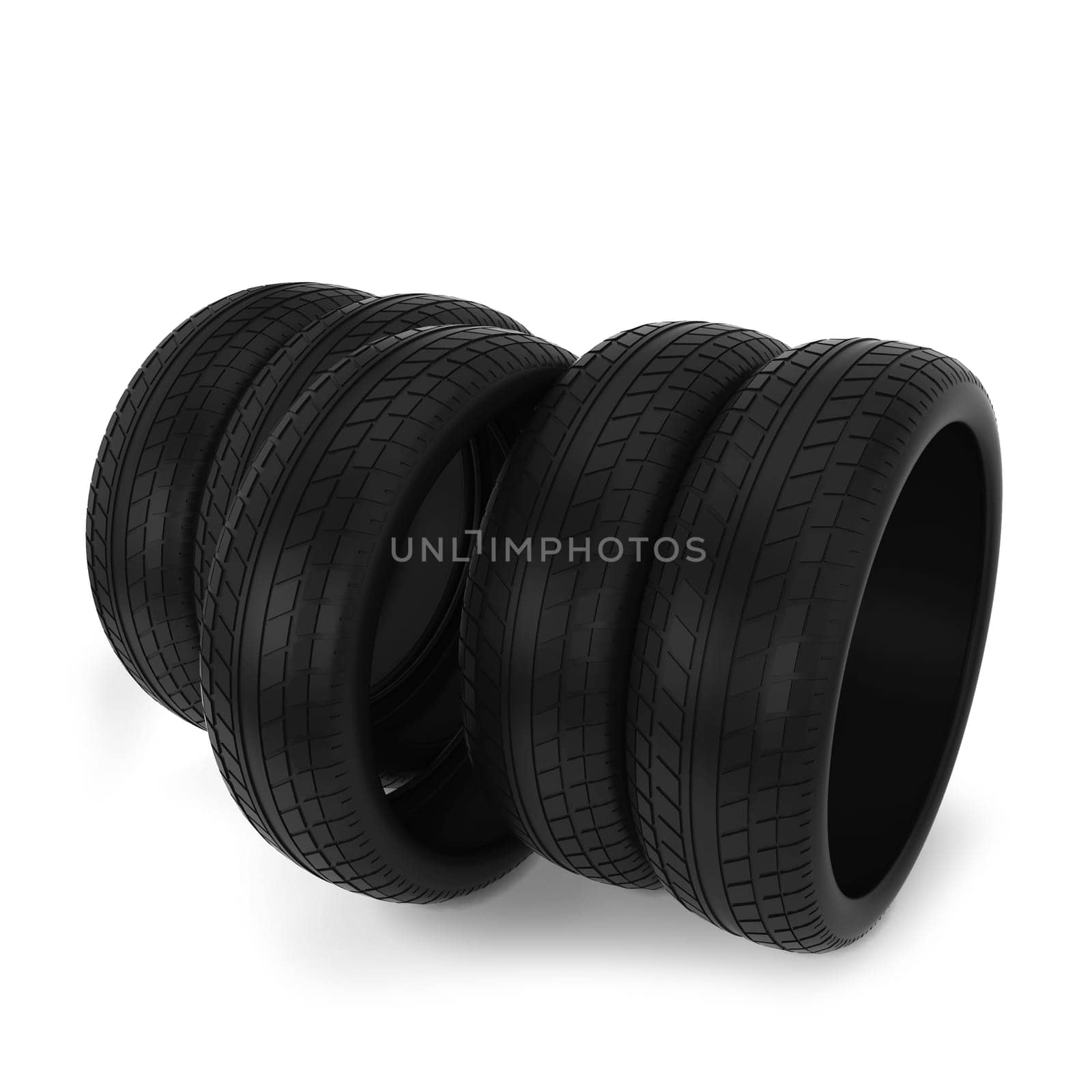 Black tires. 3d illustration isolated on white background